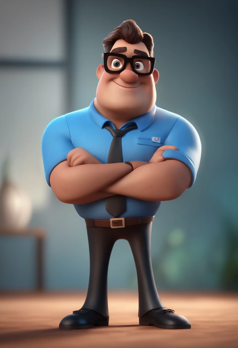 Cartoon character of a man with black glasses and a blue shirt, animation character, Caractere estilizado, animation style rendering, 3D estilizado, Arnold Maya render, 3 d render stylized, toon render keyshot, Personagem 3D, Personagem 3D, 3d rendering stylized, 3 d character render, personagem de desenho animado, Personagem de close up, Pose de personagem, (Estilo Pixar) (master part:1.2) (Bokeh) (best quality) (pele detalhada) (textura detalhada) (8k) (argila) (Cinematic lighting) (foco nítido