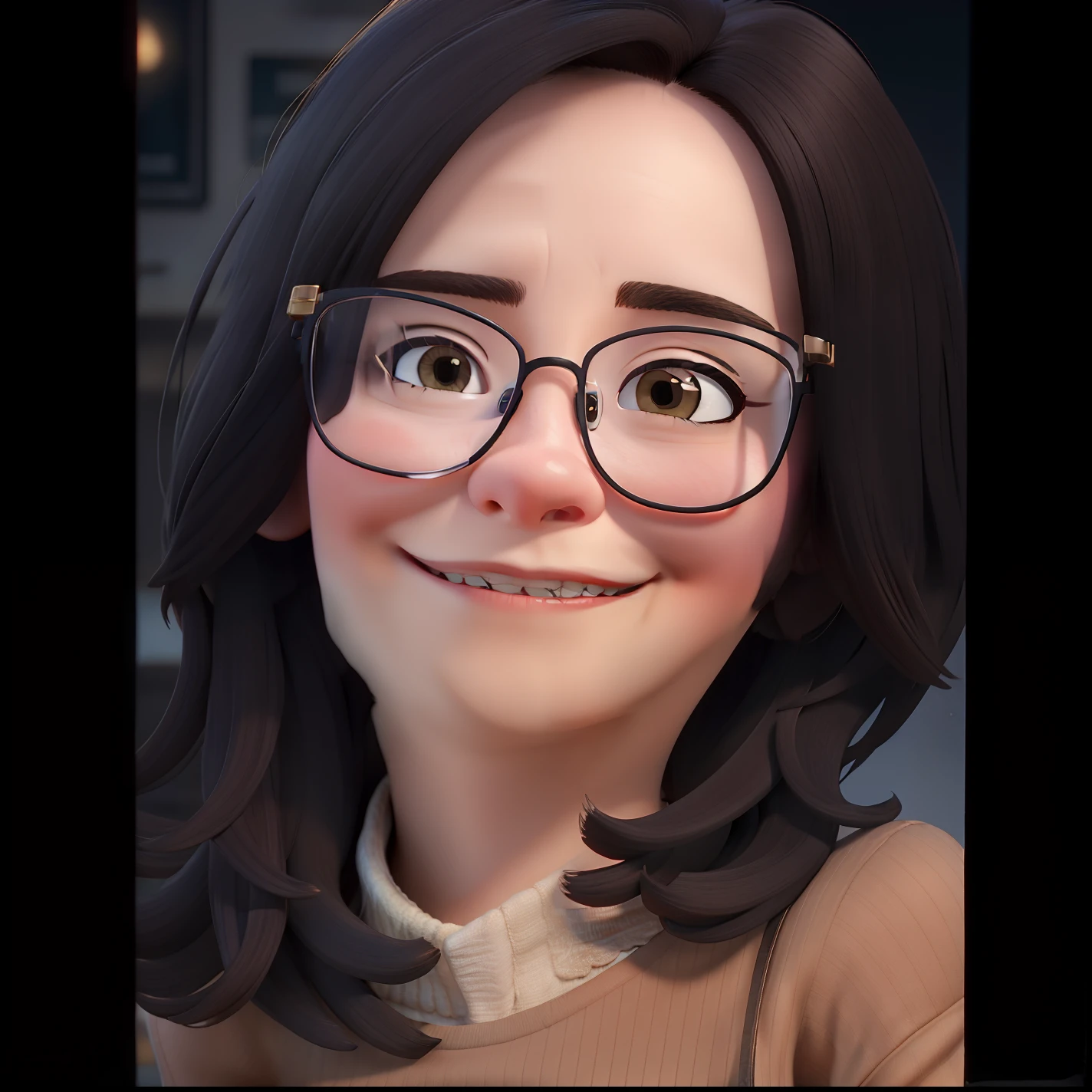 A short-haired woman wearing glasses smiling