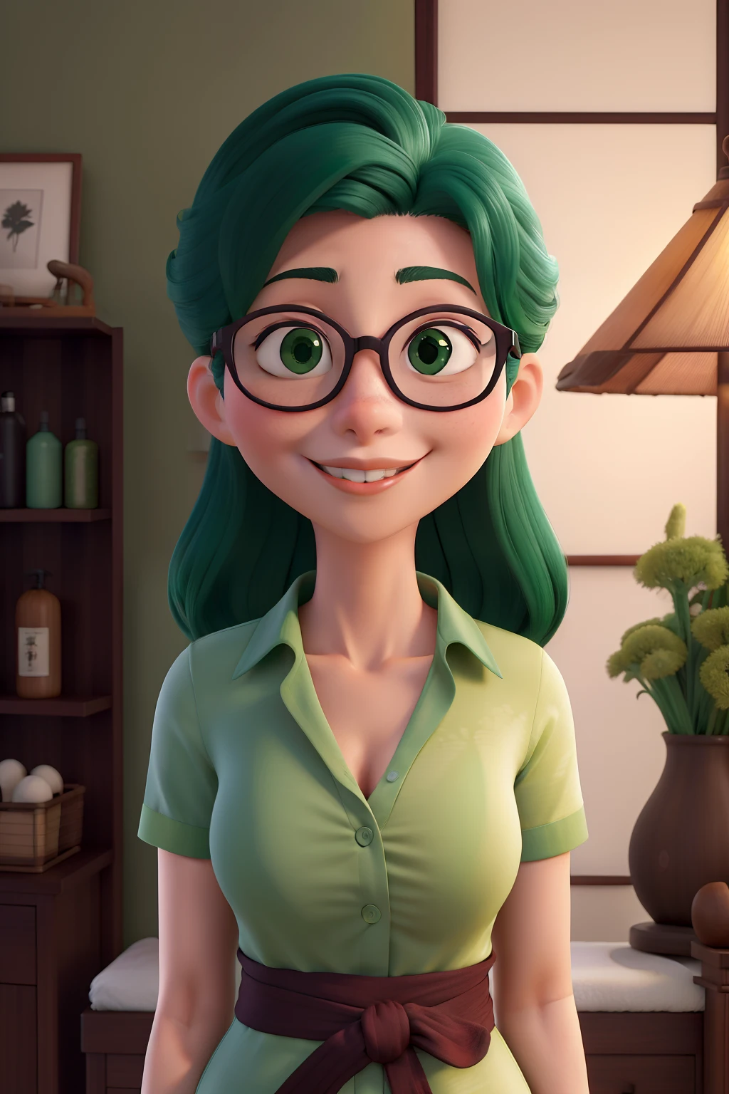 longos cabelos grisalho,modern glasses,olhar misterioso,massagem,Mulher japonesa camisa listrada vertical vermelho e verde