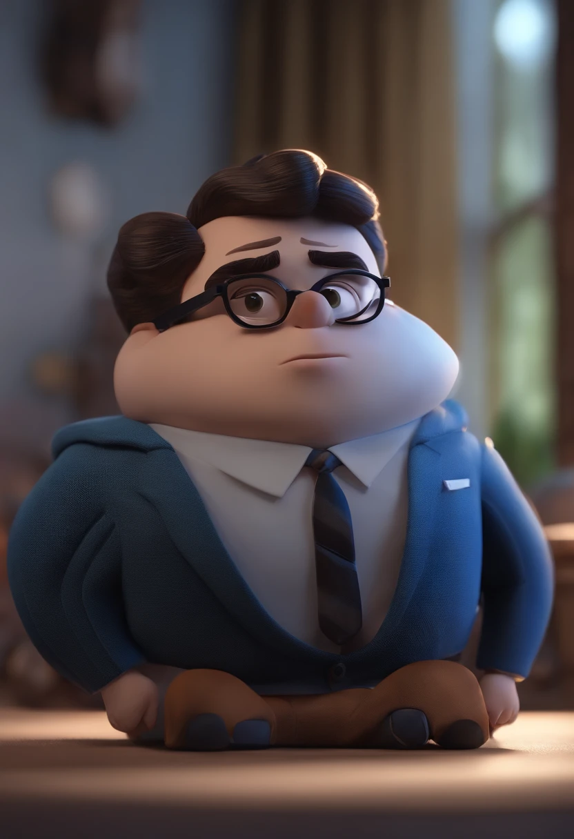 Cartoon character of a man wearing black glasses and a blue shirt, um personagem animado, Caractere estilizado, animation style rendering, 3D estilizado, Arnold Maya render, 3 d render stylized, toon render keyshot, Personagem 3D, Personagem 3D, 3d rendering stylized, 3 d character render, personagem de desenho animado, Personagem de close up, Pose de personagem, (Estilo Pixar) (master part:1.2) (Bokeh) (best quality) (pele detalhada) (textura detalhada) (8k) (argila) (Cinematic lighting) (foco nítido，Senta e vaza a parte superior do corpo