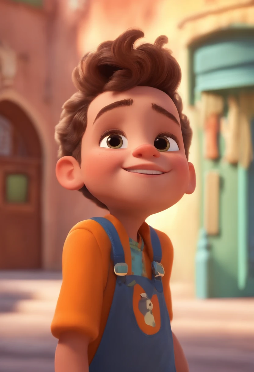 Image of a boy for a story in a YouTube video in Pixar format, He's the little allabester, He's the class leader, He's outgoing, Playful and gets up for a lot of things, cabelo curto