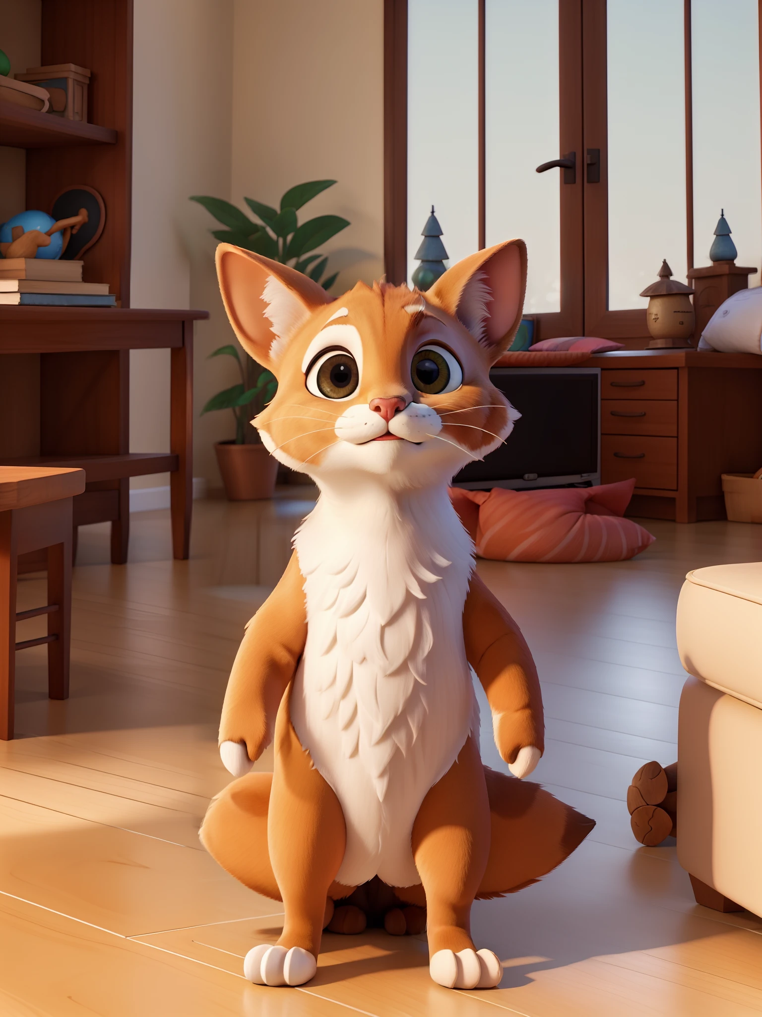 "um filhote de raposa dentro de casa((best quality)), ((master part)), (circunstanciado: 1.4), ..3d