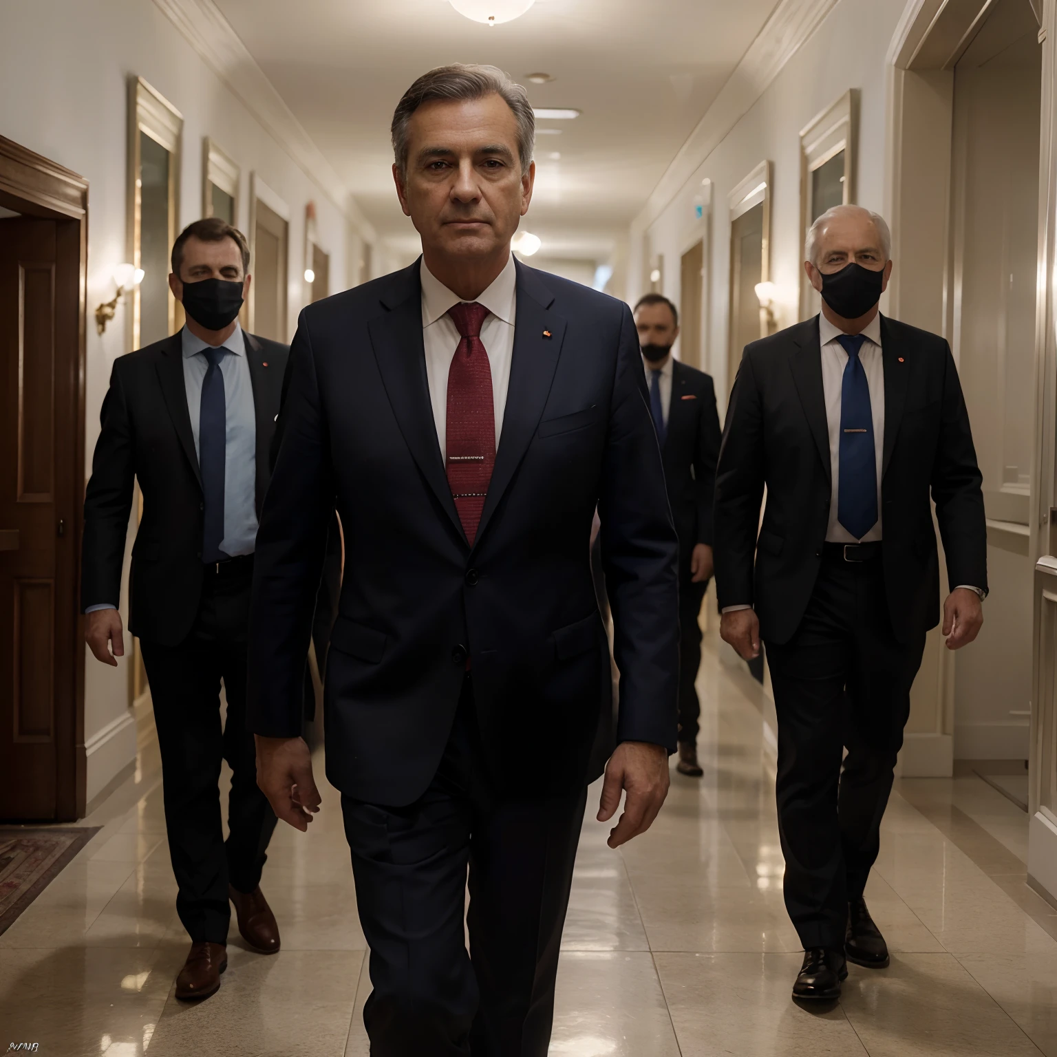 (best quality,4k,8k,highres,masterpiece:1.2),ultra-detailed,(realistic,photorealistic,photo-realistic:1.37),a 60-year-old French social-democratic politician in a suit and tie, walking in the corridor of the congress,illustration,sharp focus,dark color palette,studio lighting,HDR,physically-based rendering,professional,vivid colors,bokeh.