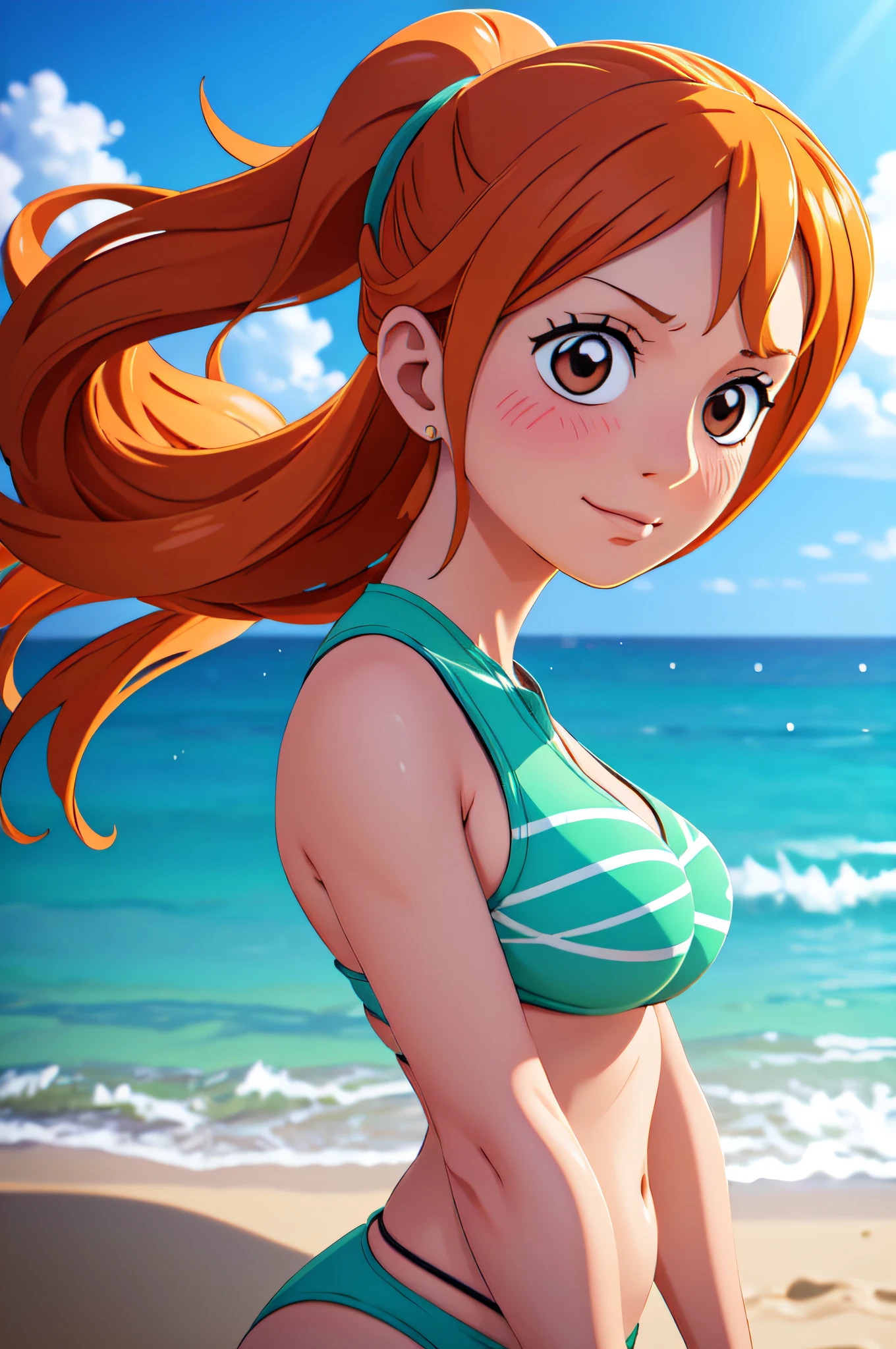 1 Beautyful Woman Red Hair big Tits, in a Bikini, UHD, masterpiece, ccurate, anatomically correct, textured skin, super detail, high details, high quality, best quality, highres, 8k