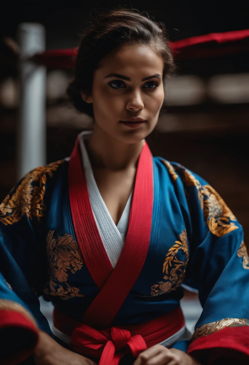 lutador de jiu jitsu com kimono preto, dentro de um tatame escrito ZR team