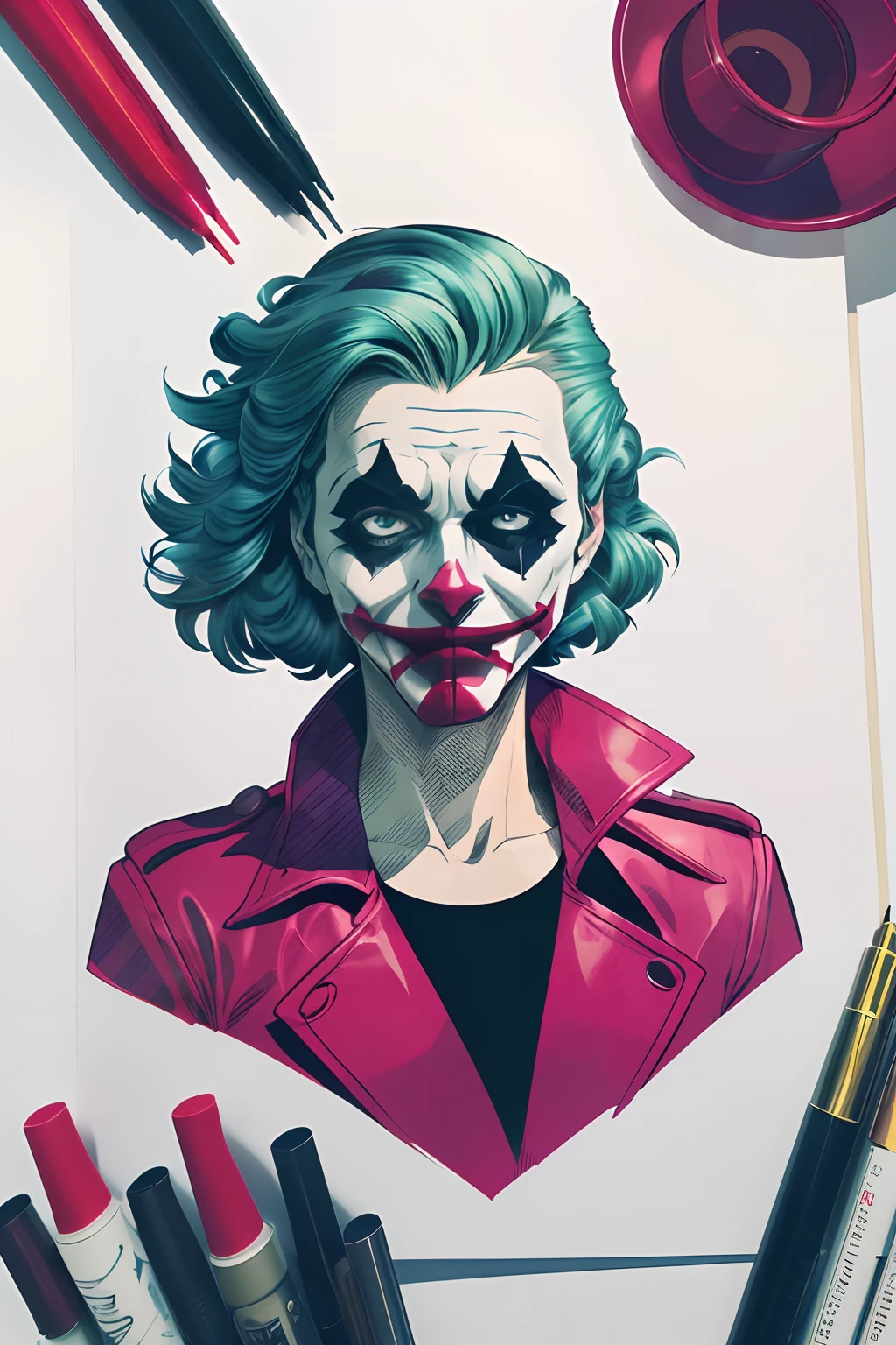 Pandora joker,(best quality, tmasterpiece:1,1), Best Improvisation, ((Стиль Olivier Bonhomme,)), sensibilidade, Detailed illustration, grotesco, Detalhes complicados, arrepiante, (esthetic), hyper-realistic, insanamente detalhado,