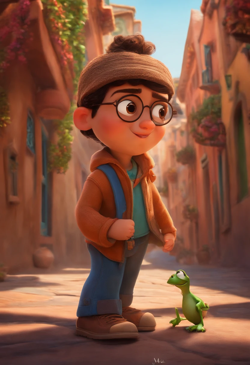 desenho estilo pixar da disney, gordinho de oculos, rosto redondo, parecido com o vilão mcwhiggin, sem cabelo, nariz mais achatado, baixinho, no seu escritorio trabalhando