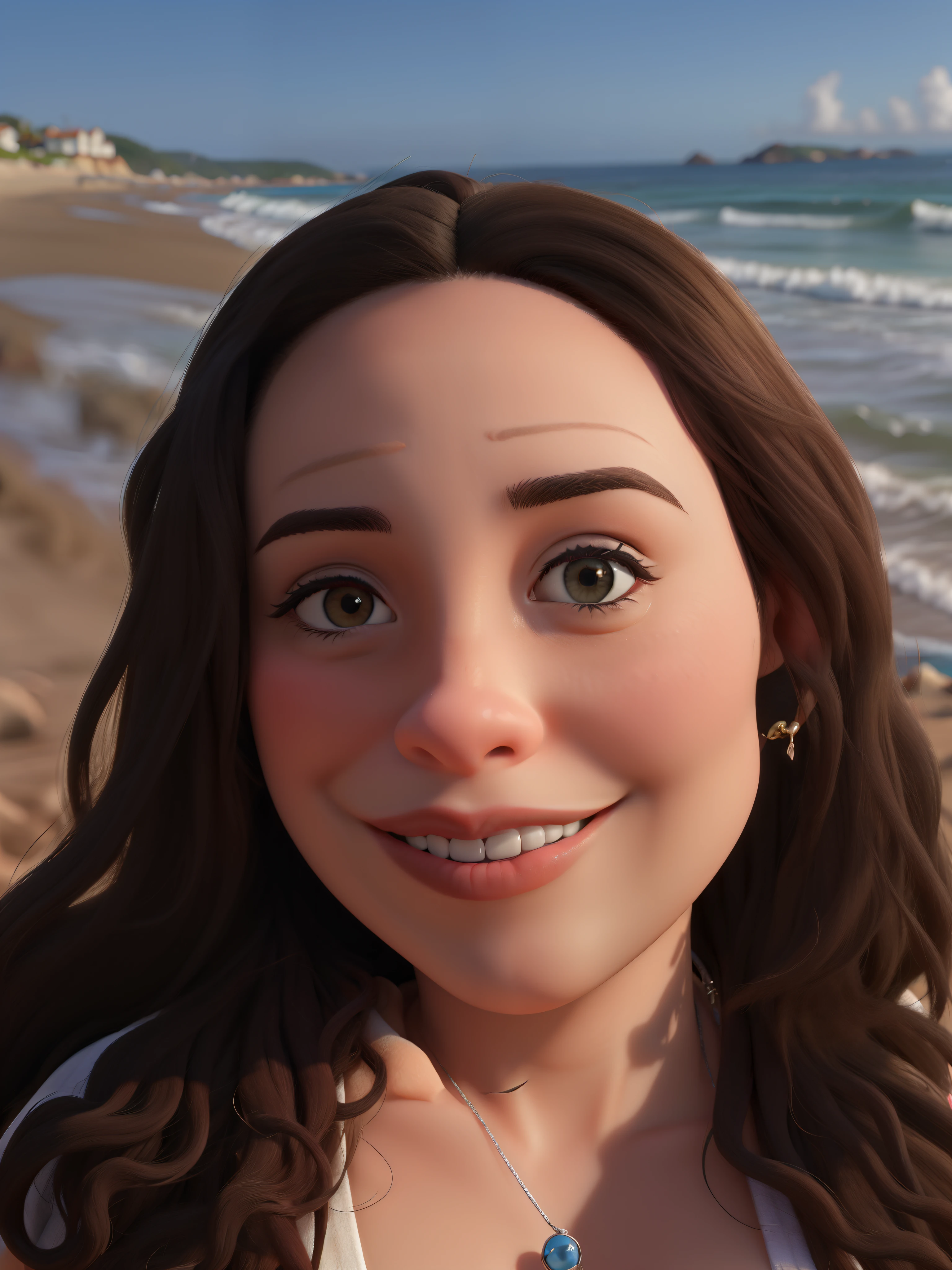 Obra-prima, de melhor qualidade, uma mulher tirando uma selfie na praia.