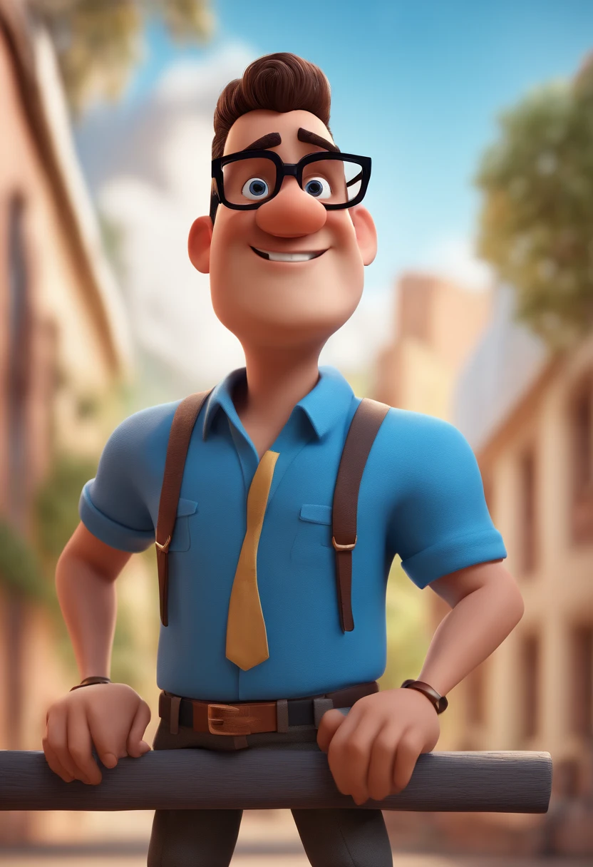 Cartoon character of a man with black glasses and a blue shirt, animation character, Caractere estilizado, animation style rendering, 3D estilizado, Arnold Maya render, 3 d render stylized, toon render keyshot, Personagem 3D, Personagem 3D, 3d rendering stylized, 3 d character render, personagem de desenho animado, Personagem de close up, Pose de personagem, (Estilo Pixar) (master part:1.2) (Bokeh) (best quality) (pele detalhada) (textura detalhada) (8k) (argila) (Cinematic lighting) (foco nítido