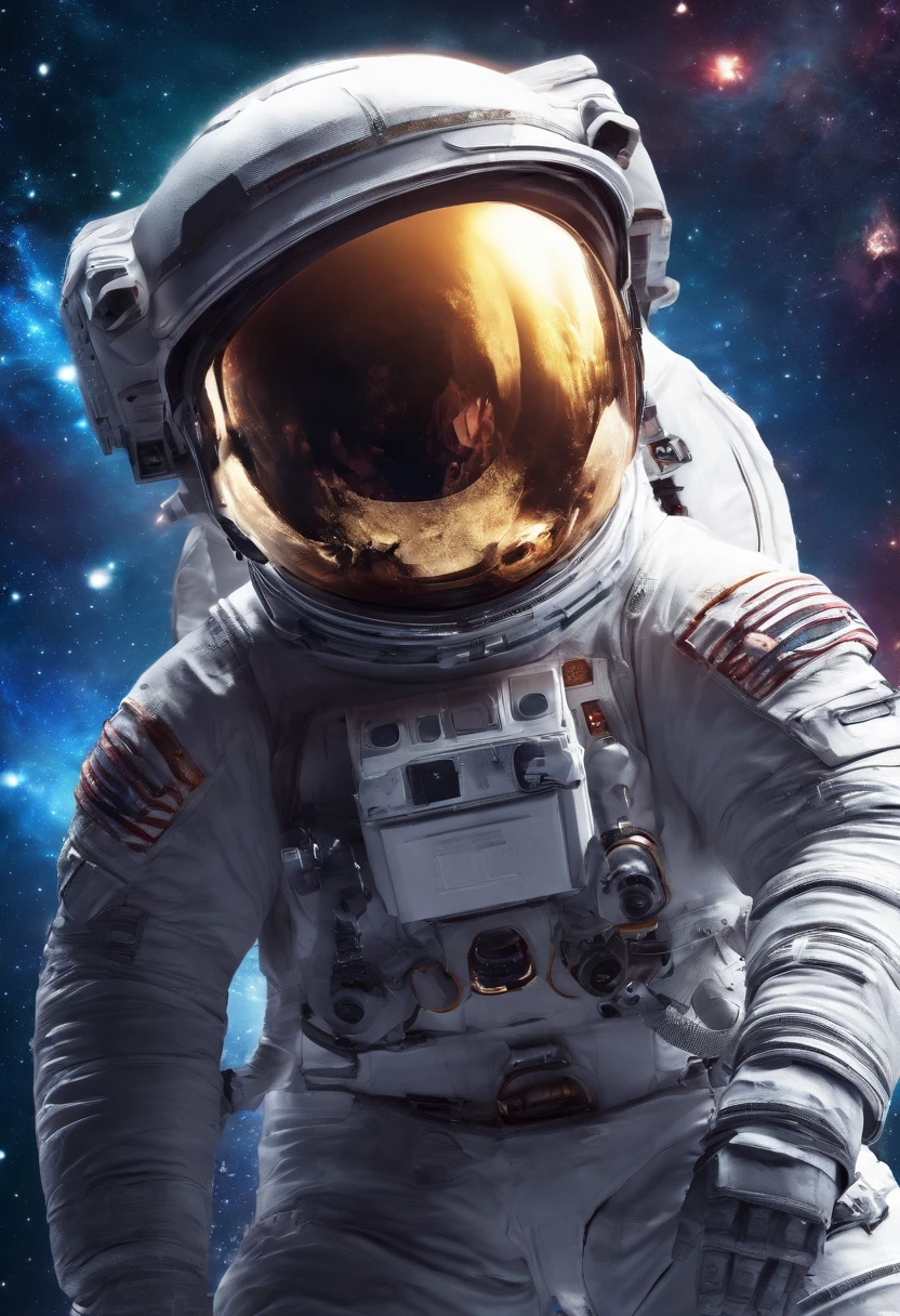 Um astronauta, com roupa espacial, vagando pelo universo, passando perto do planeta saturno. plano de fundo sistema solar, alta resolução, melhor qualidade