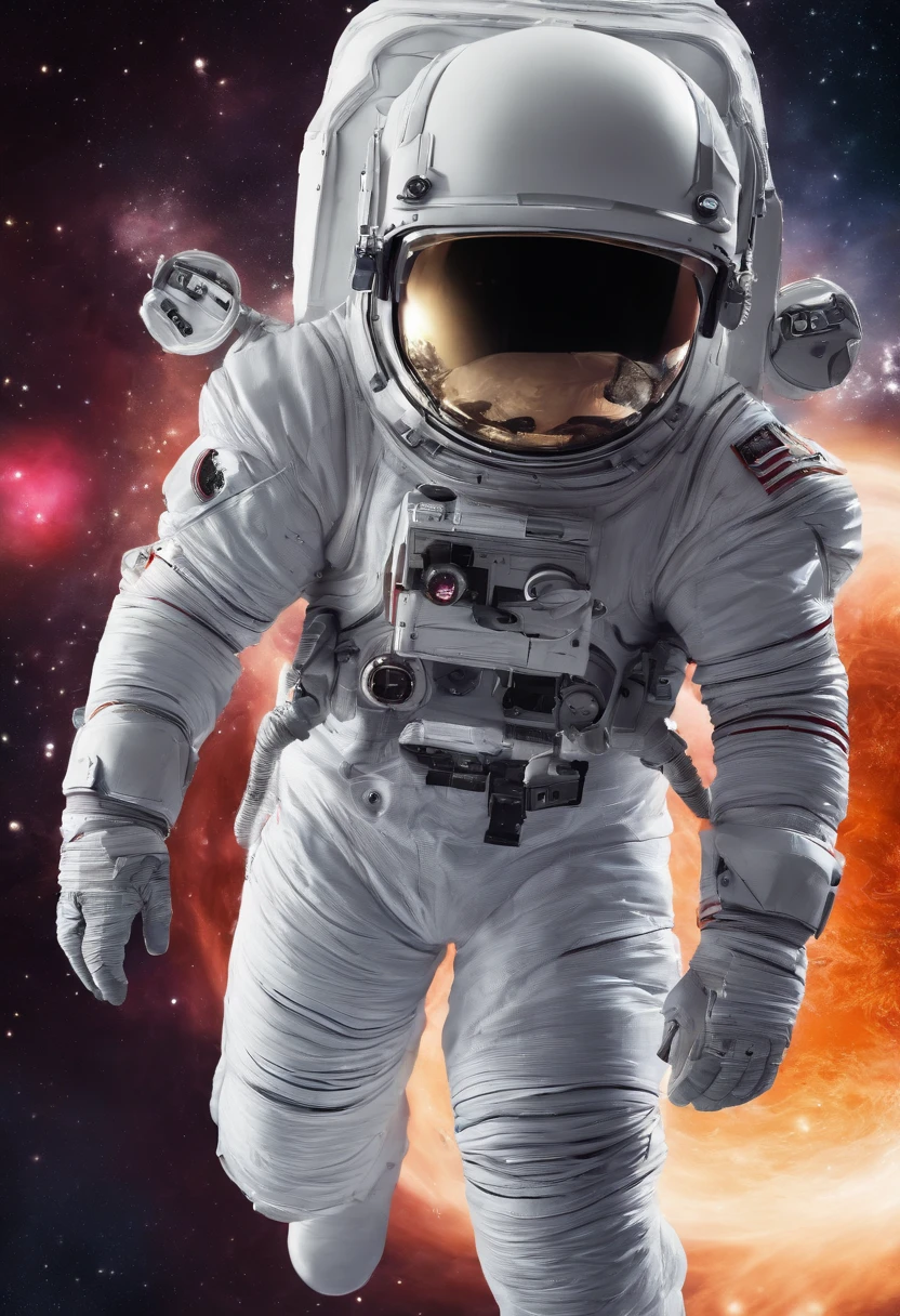 Um astronauta, com roupa espacial, vagando pelo universo, passando perto do planeta saturno. plano de fundo sistema solar, alta resolução, melhor qualidade