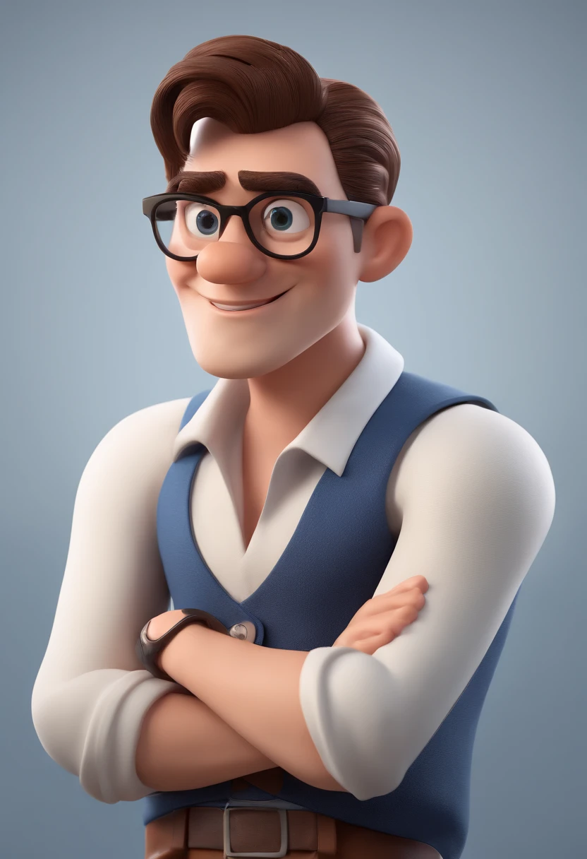 Cartoon character of a man with black glasses and a blue shirt, animation character, Caractere estilizado, animation style rendering, 3D estilizado, Arnold Maya render, 3 d render stylized, toon render keyshot, Personagem 3D, Personagem 3D, 3d rendering stylized, 3 d character render, personagem de desenho animado, Personagem de close up, Pose de personagem, (Estilo Pixar) (master part:1.2) (Bokeh) (best quality) (pele detalhada) (textura detalhada) (8k) (argila) (Cinematic lighting) (foco nítido