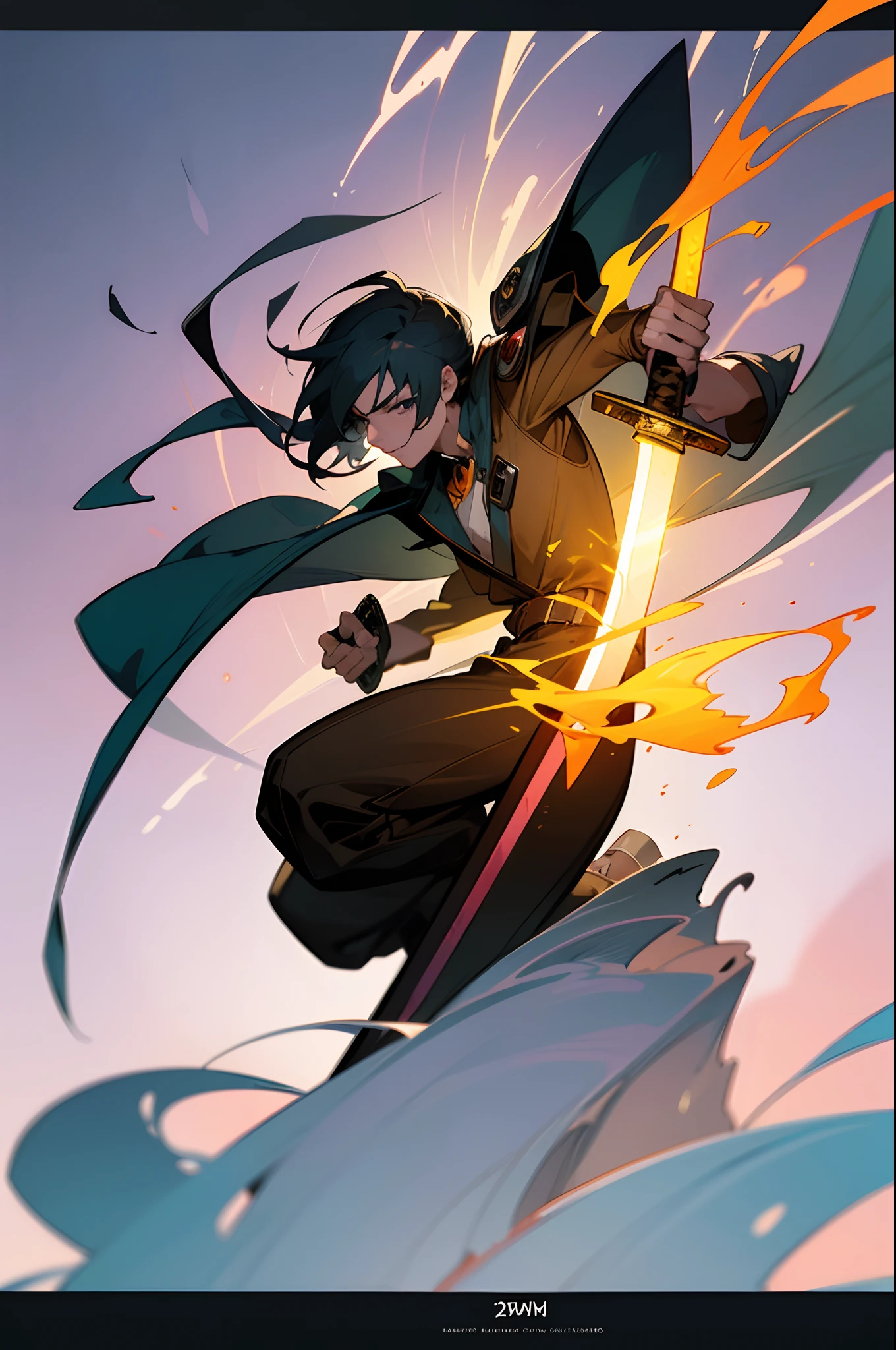 anime 20 year old male character by himself with a katana sword that is on fire in his hand, fire swirl, splash art, detailed digital anime art, detailed anime character art, stunning character art, anime fantasy artwork, epic exquisite character art, fanart best artstation, guilty gear art style, trending on artstation pixiv, flaming sword