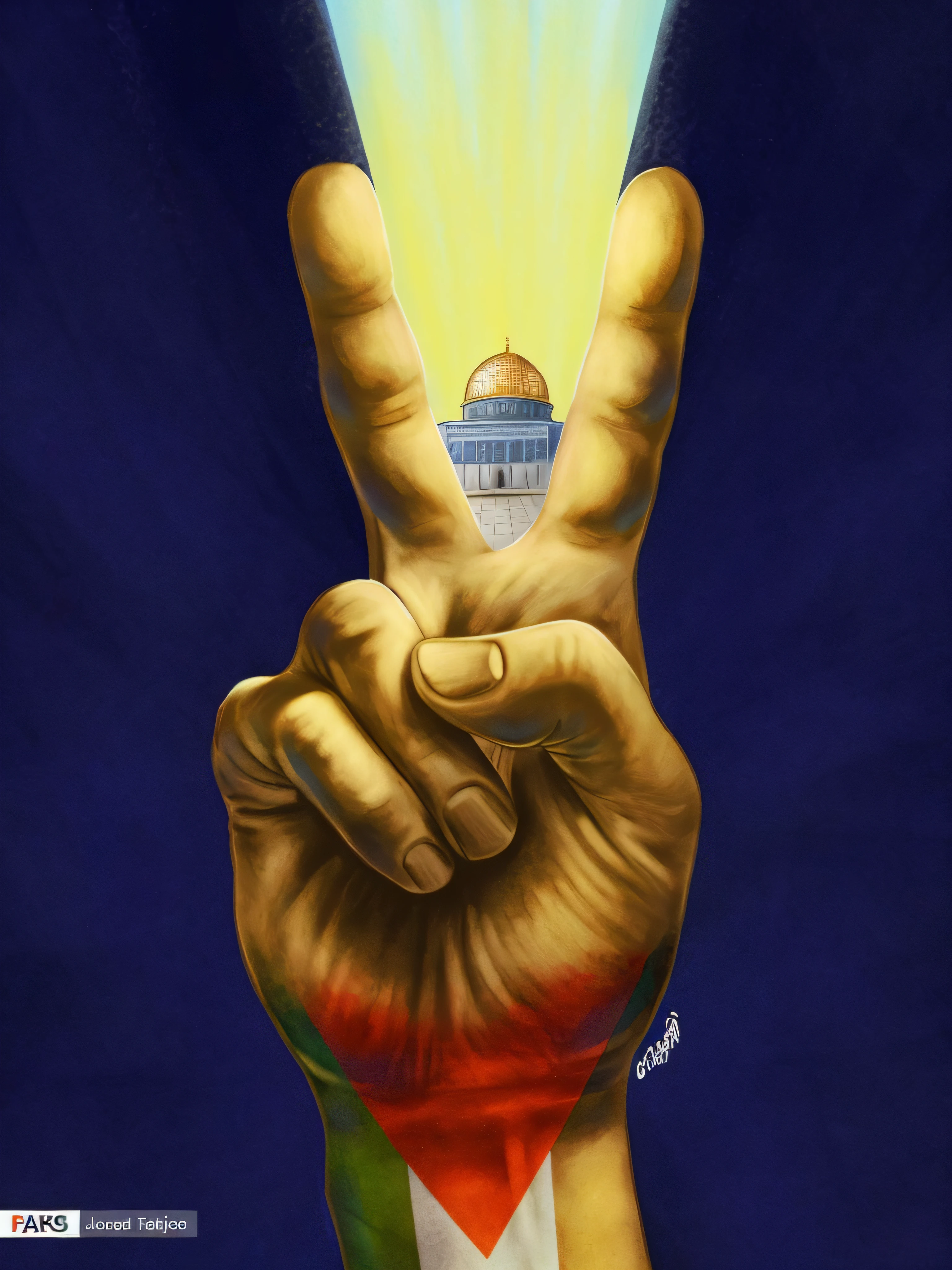 painting of a hand with a peace sign and a building in the background, love peace and unity, by David B. Mattingly, by Mustafa Rakim, peace sign, by James Warhola, by Jon Coffelt, by Yehia Dessouki, by Randy Gallegos, by John Armleder, peace and love, by joseph binder