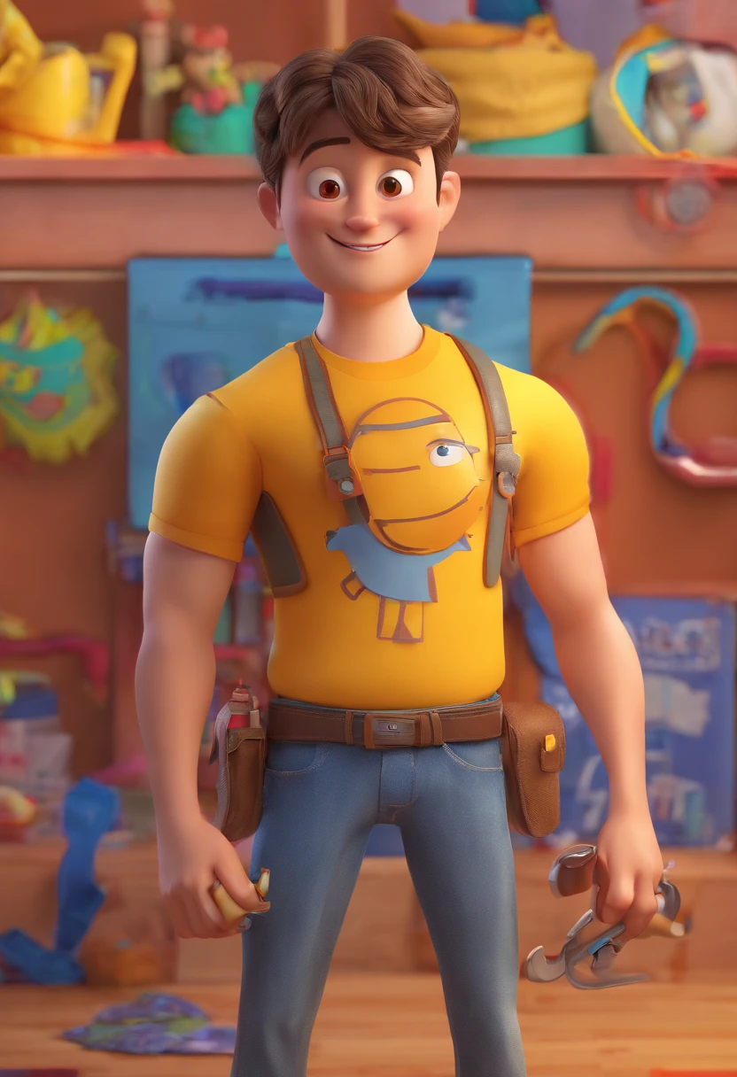 Estilo Pixar: The grown man is holding a naked blue-eyed boy and in his other hand he is holding a pair of scissors and is trying to cut off the boy's testicles,3D Poster,Disney