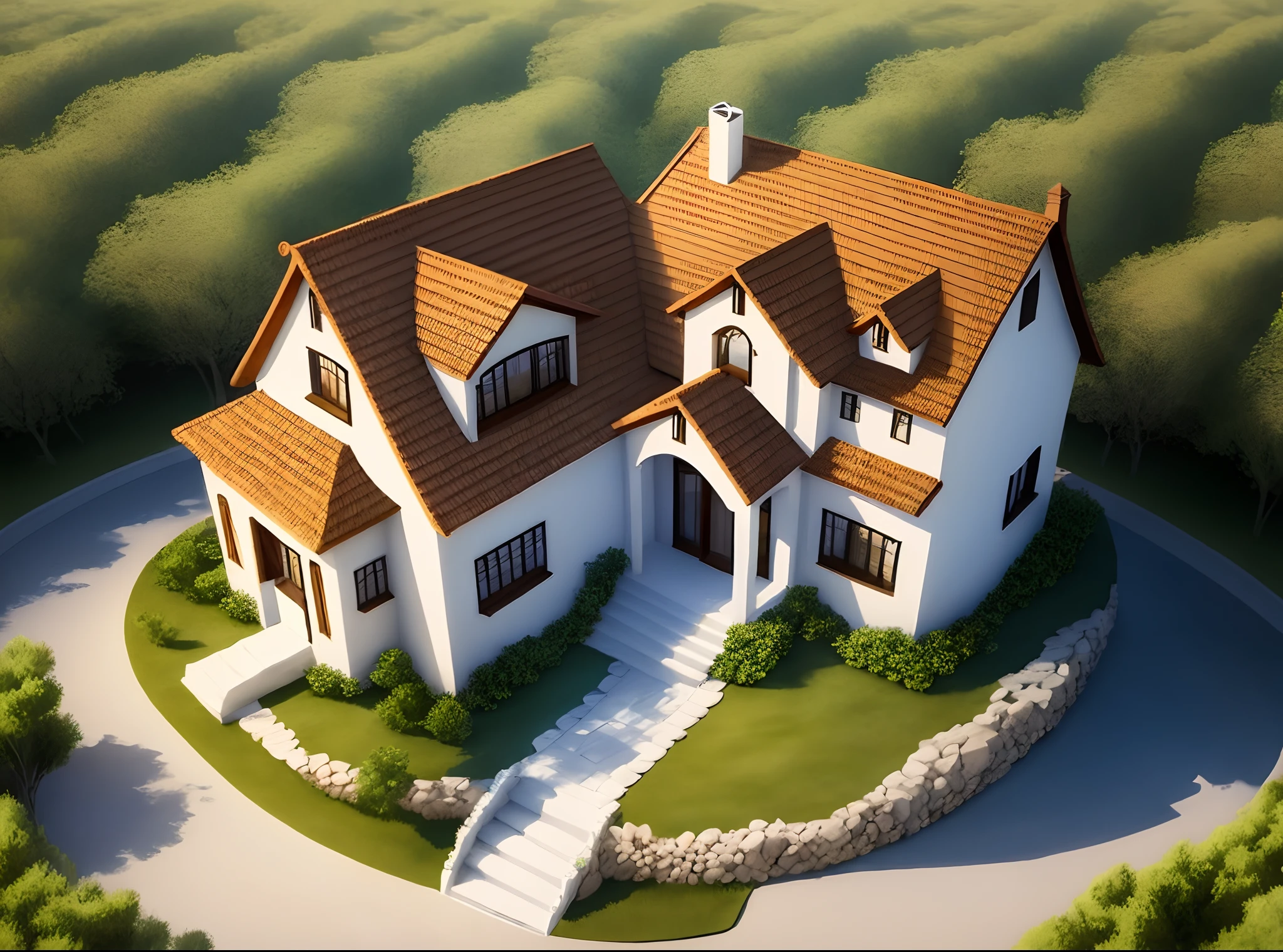 Dibuja de manera realista una hermosa villa del proyecto venus. Hay prosperidad, Harmony and ecological and sustainable economy.