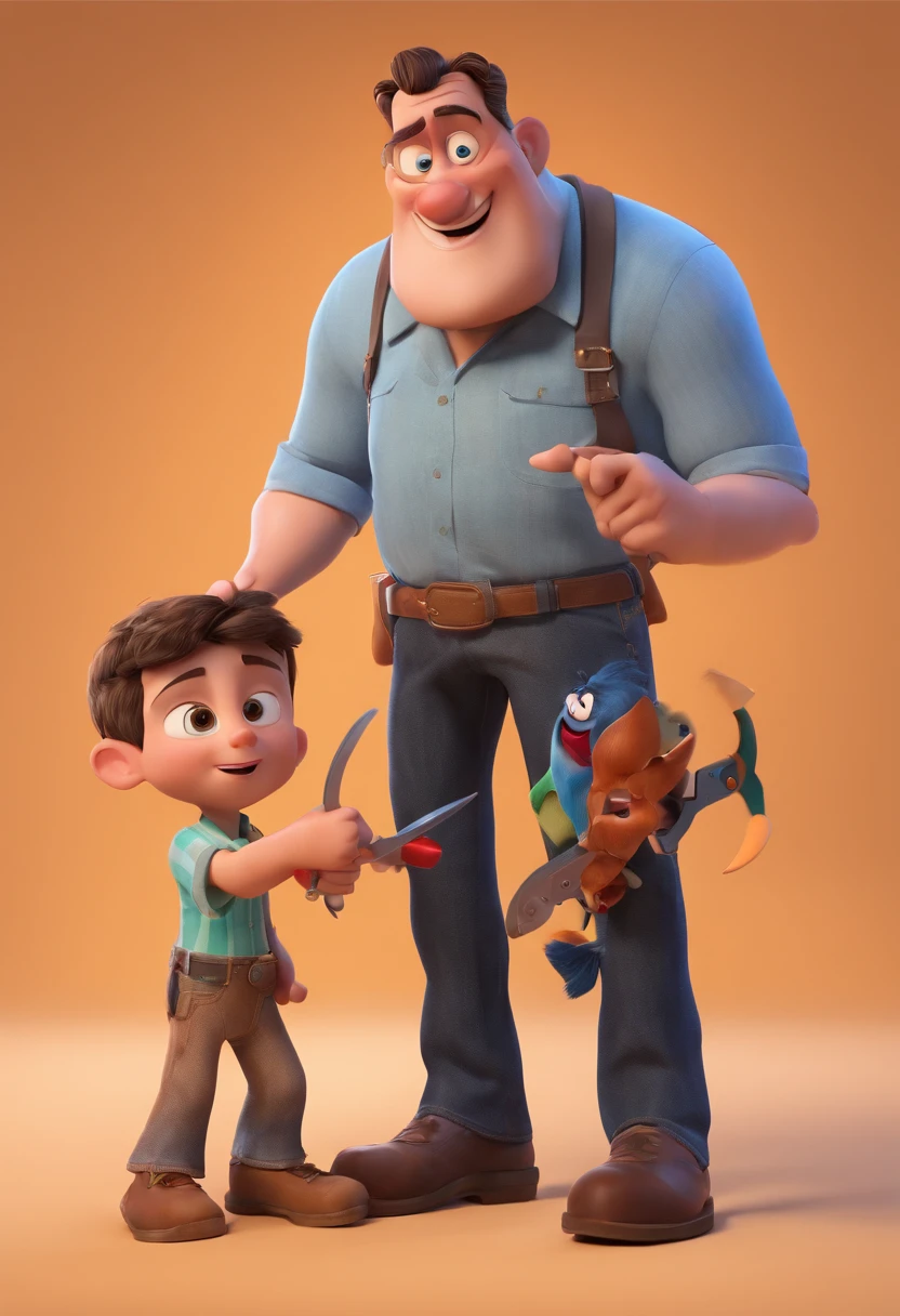 Estilo Pixar: The grown man is holding a naked blue-eyed boy and in his other hand he is holding a pair of scissors and is trying to cut off the boy's testicles,3D Poster,Disney