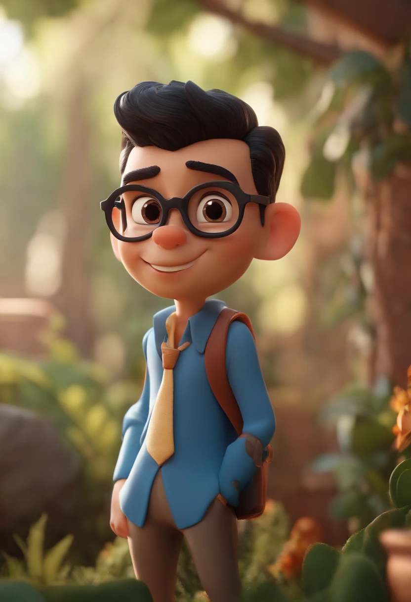 Cartoon character of a man wearing black glasses and a blue shirt, um personagem animado, Caractere estilizado, animation style rendering, 3D estilizado, Arnold Maya render, 3 d render stylized, toon render keyshot, Personagem 3D, Personagem 3D, 3d rendering stylized, 3 d character render, personagem de desenho animado, Personagem de close up, Pose de personagem, (Estilo Pixar) (master part:1.2) (Bokeh) (best quality) (pele detalhada) (textura detalhada) (8k) (argila) (Cinematic lighting) (foco nítido,Senta e vaza a parte superior do corpo