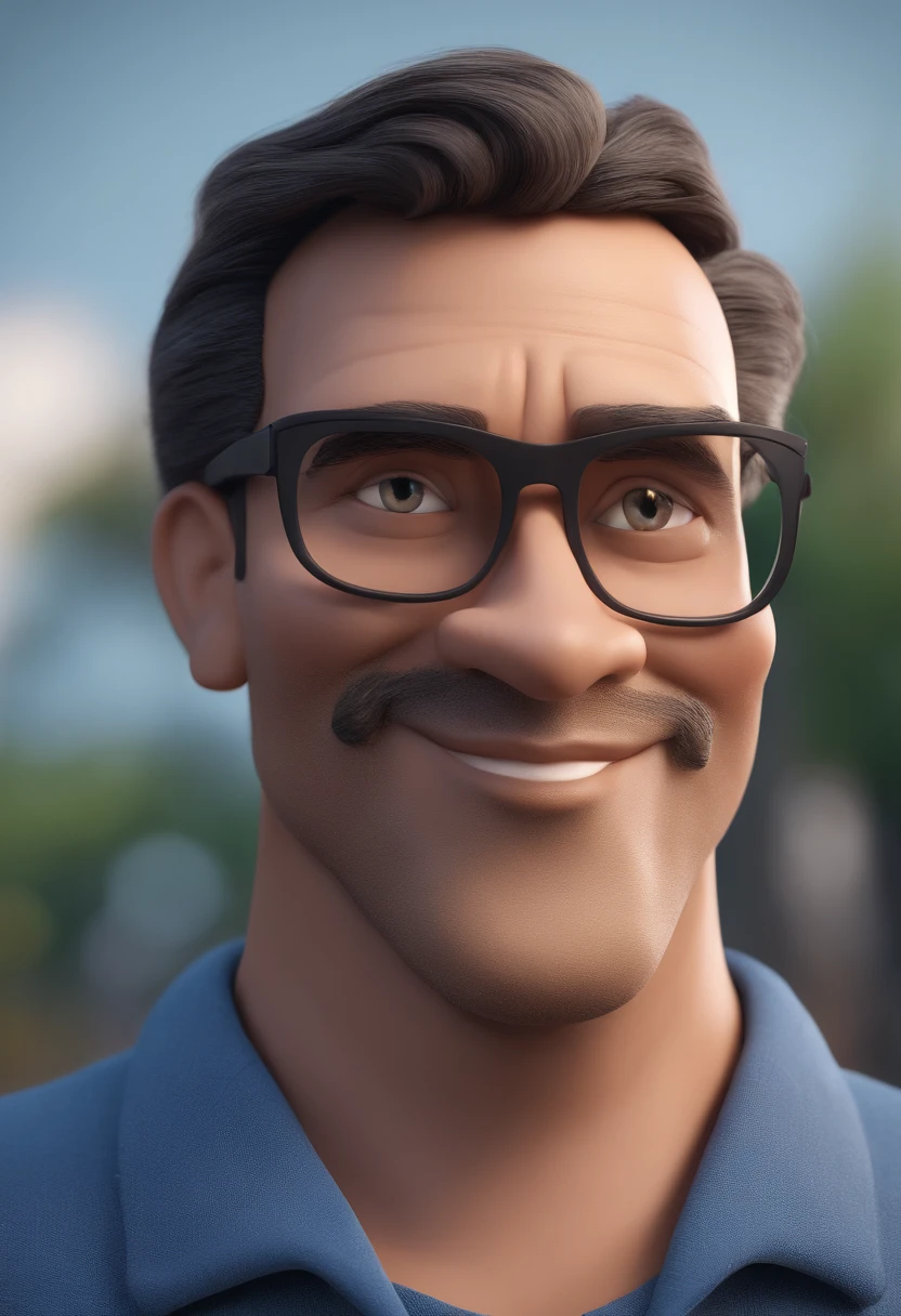 Cartoon character of a man with black glasses and a blue shirt, animation character, Caractere estilizado, animation style rendering, 3D estilizado, Arnold Maya render, 3 d render stylized, toon render keyshot, Personagem 3D, Personagem 3D, 3d rendering stylized, 3 d character render, personagem de desenho animado, Personagem de close up, Pose de personagem,  (Estilo Pixar) (master part:1.2) (Bokeh) (best quality) (pele detalhada) (textura detalhada) (8k) (argila) (Cinematic lighting) (foco nítido