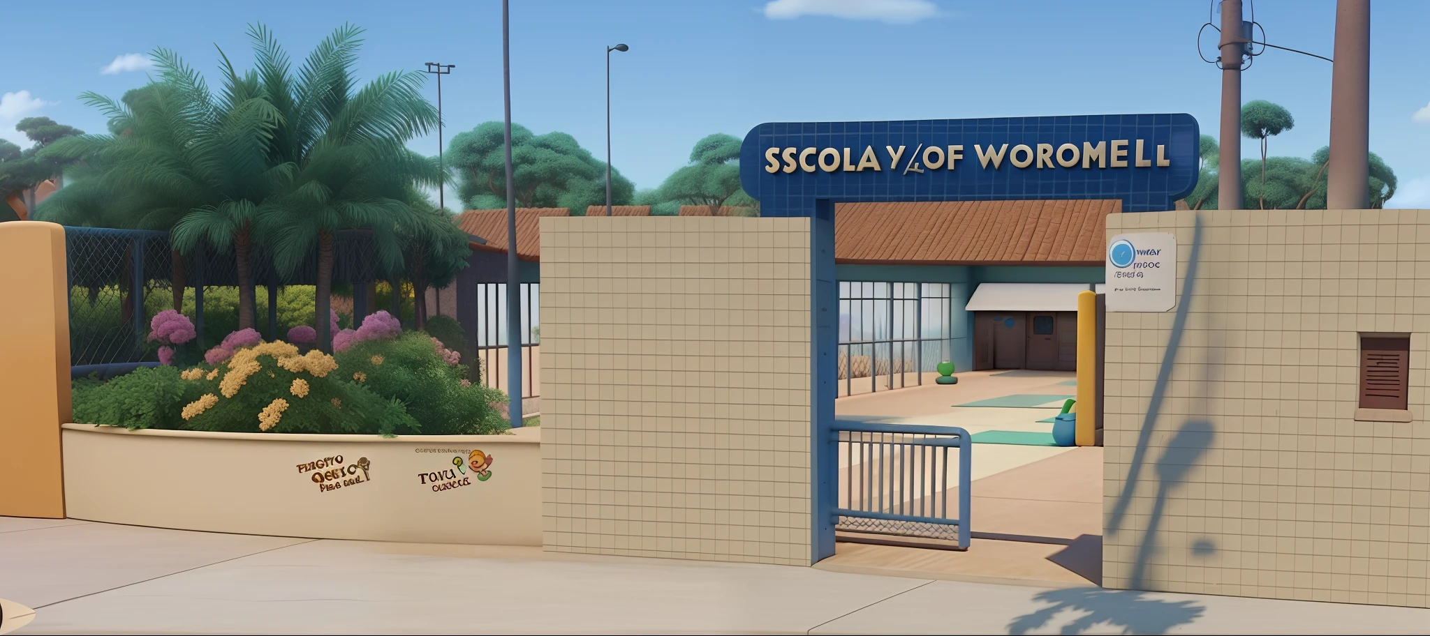 Uma imagem da escola estilo disney pixar, alta qualidade, melhor qualidade