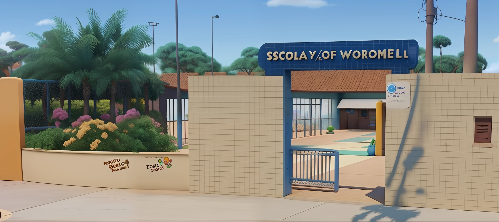 Uma imagem da escola estilo disney pixar, alta qualidade, melhor qualidade