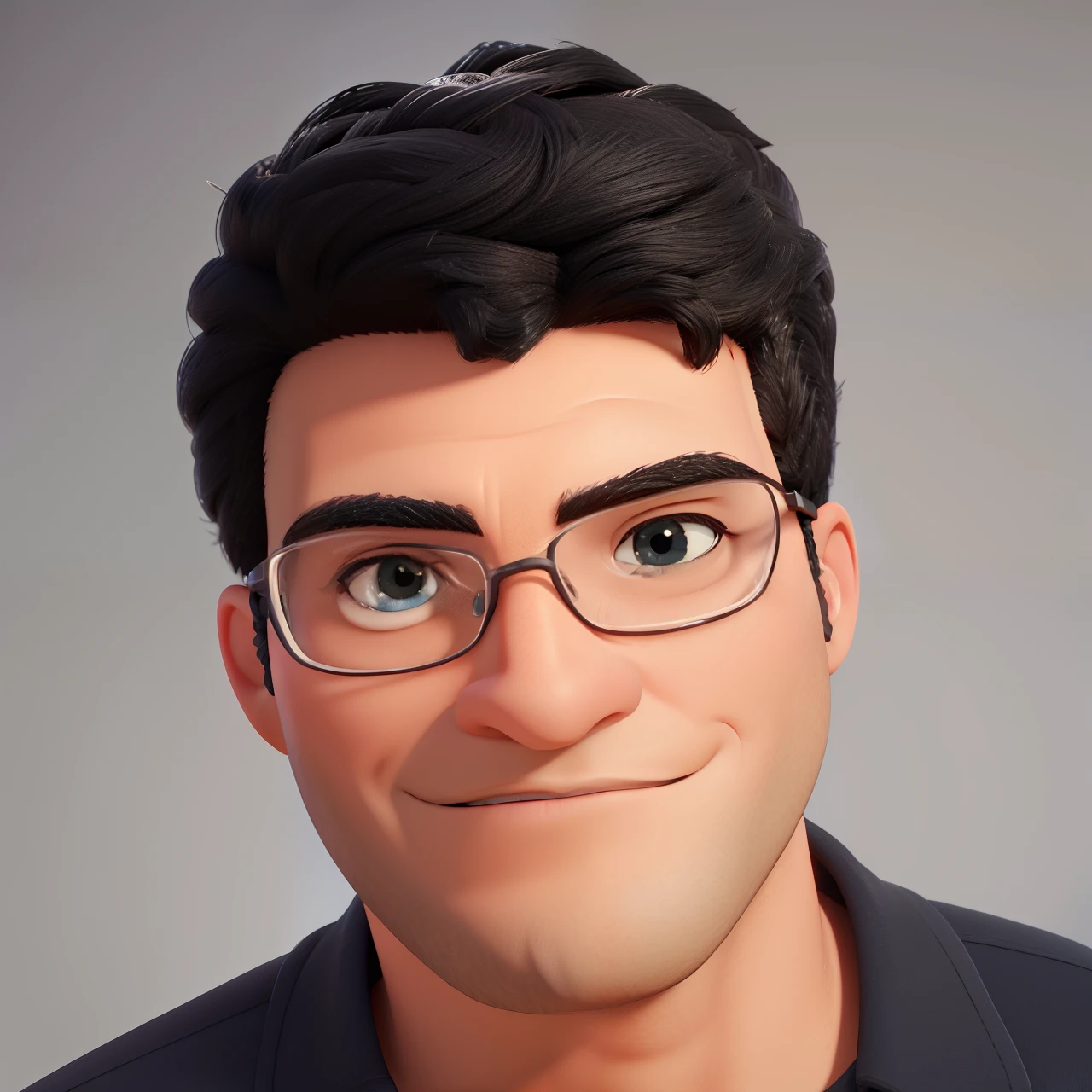 Cartoon character of a man with black glasses, cabelo cacheado marrom escuro e uma camisa azul, animation character, Caractere estilizado, animation style rendering, 3D estilizado, Arnold Maya render, 3 d render stylized, toon render keyshot, Personagem 3D, Personagem 3D, 3d rendering stylized, 3 d character render, personagem de desenho animado, Personagem de close up, Pose de personagem, (Estilo Pixar) (master part:1.2) (Bokeh) (melhor qualidade) (pele detalhada) (textura detalhada) (8k) (argila) (Cinematic lighting) (foco nítido