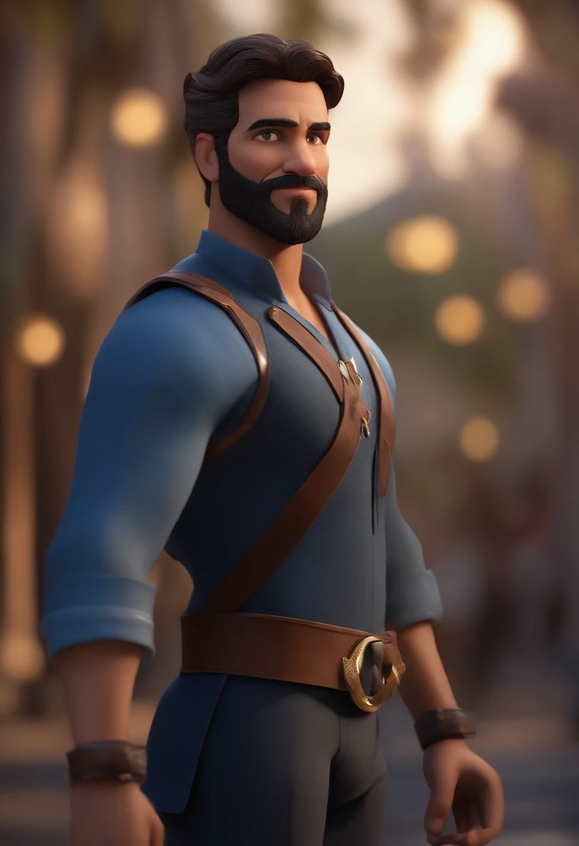 personagem dos desenhos animados de um homem com cabelo preto, barba lenhador e uma camisa azul, animation character, Caractere estilizado, animation style rendering, 3D estilizado, Arnold Maya render, 3 d render stylized, toon render keyshot, Personagem 3D, Personagem 3D, 3d rendering stylized, 3 d character render, personagem de desenho animado, Personagem de close up, Pose de personagem, (Estilo Pixar) (master part:1.2) (Bokeh) (best quality) (pele detalhada) (textura detalhada) (8k) (argila) (Cinematic lighting) (foco nítido