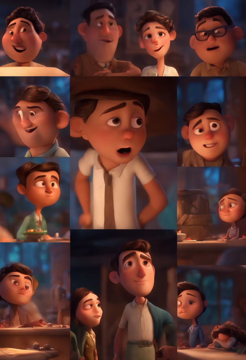 A Dream Architect Inspired by Pixar Animation, de perto. Facial expressions are captivating, com um toque de irrealidade.