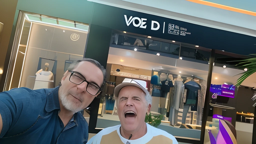 It's two men posing for a photo in front of a store, aparecer em um shopping center, In Sao Paulo, Genzoman e Frank Franzzeta, Laszlo, Vshojo, Foto Voge, edu souza, Wlop e Andrei Riabovitchev, inspirado em Viktor Oliva, inspirado em Vito D'Ancona, voque