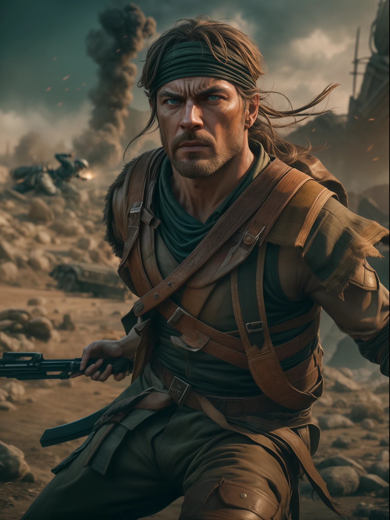 best quality, 4k, HDR, ultra-detailed, visually stunning, dynamic action, intense battle scenes, realistic characters, detailed weapons, immersive landscapes, vibrant colors, dramatic lighting, epic moments
