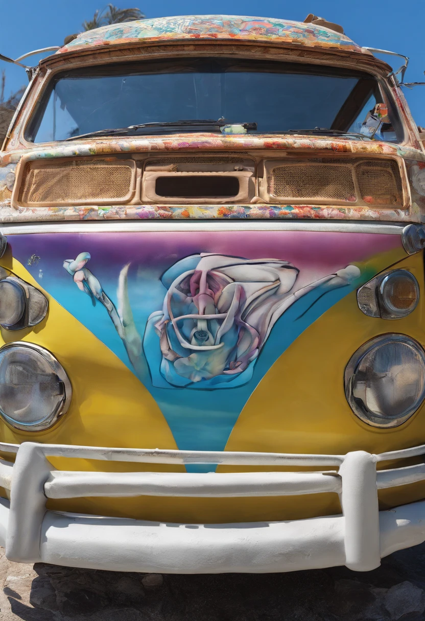 uma kombi multicolorida na costa amalfitana italia