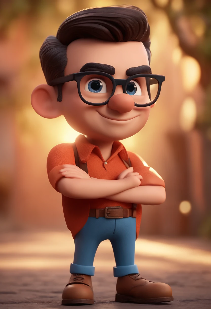 Cartoon character of a man with black glasses and a blue shirt, animation character, Caractere estilizado, animation style rendering, 3D estilizado, Arnold Maya render, 3 d render stylized, toon render keyshot, Personagem 3D, Personagem 3D, 3d rendering stylized, 3 d character render, personagem de desenho animado, Personagem de close up, Pose de personagem, (Estilo Pixar) (master part:1.2) (Bokeh) (best quality) (pele detalhada) (textura detalhada) (8k) (argila) (Cinematic lighting) (foco nítido