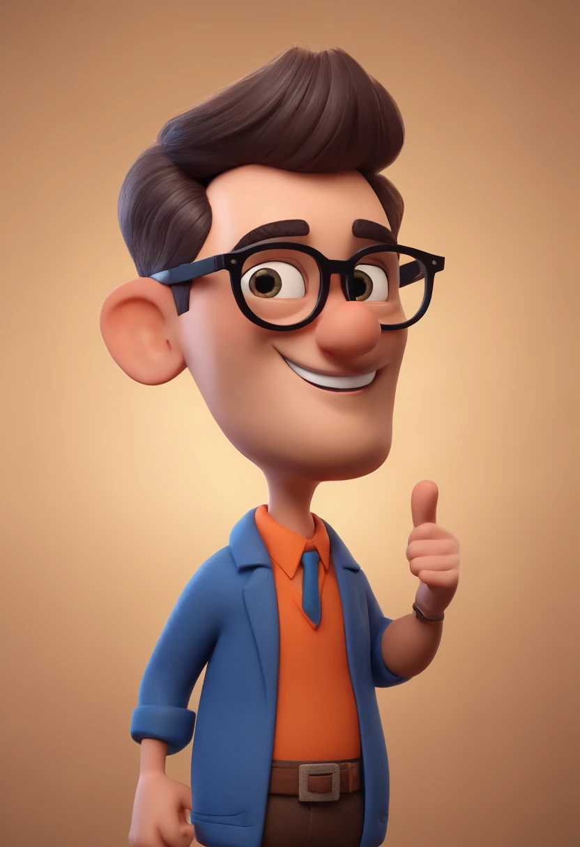 Cartoon character of a man wearing black glasses and a blue shirt, um personagem animado, Caractere estilizado, animation style rendering, 3D estilizado, Arnold Maya render, 3 d render stylized, toon render keyshot, Personagem 3D, Personagem 3D, 3d rendering stylized, 3 d character render, personagem de desenho animado, Personagem de close up, Pose de personagem, (Estilo Pixar) (master part:1.2) (Bokeh) (best quality) (pele detalhada) (textura detalhada) (8k) (argila) (Cinematic lighting) (foco nítido，Senta e vaza a parte superior do corpo