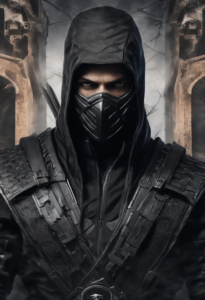 POSTER Dark ninja geodice in Mortal Kombat style Detailed hyperrealism