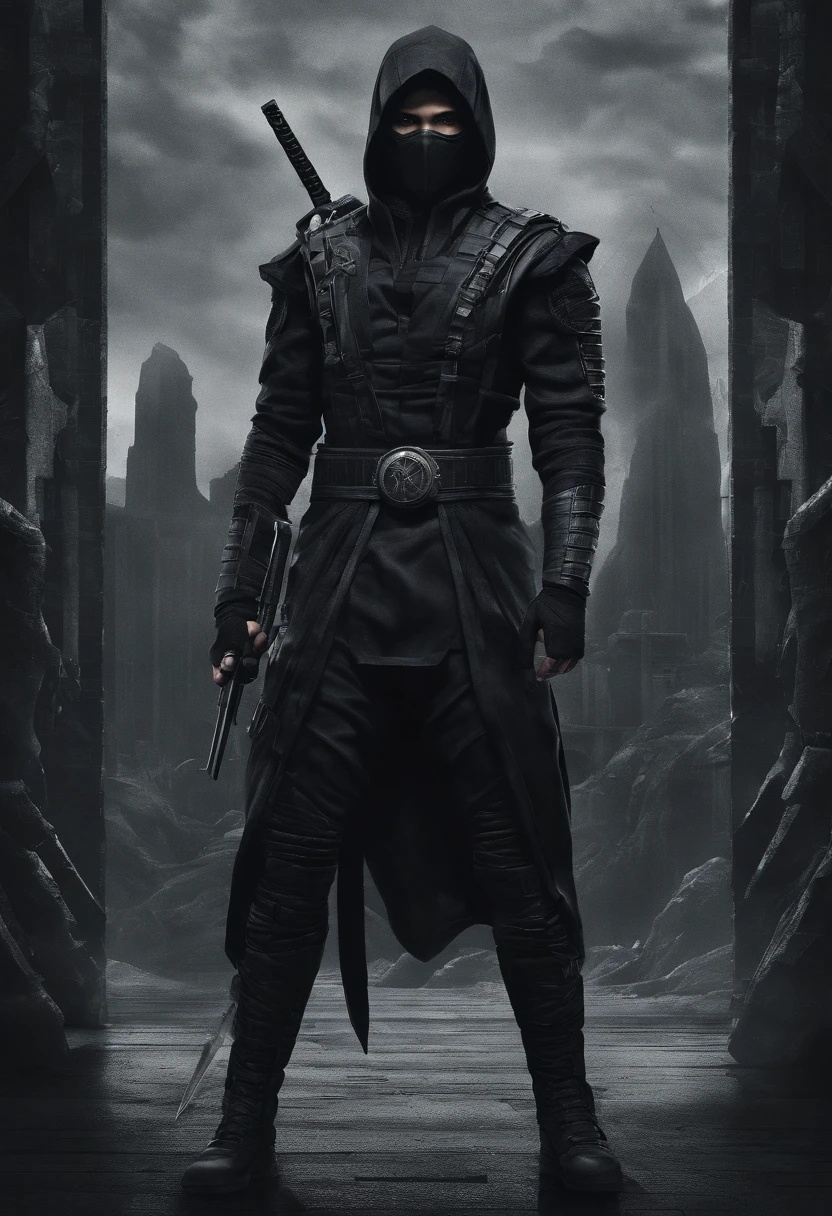 POSTER Dark ninja geodice in Mortal Kombat style Detailed hyperrealism