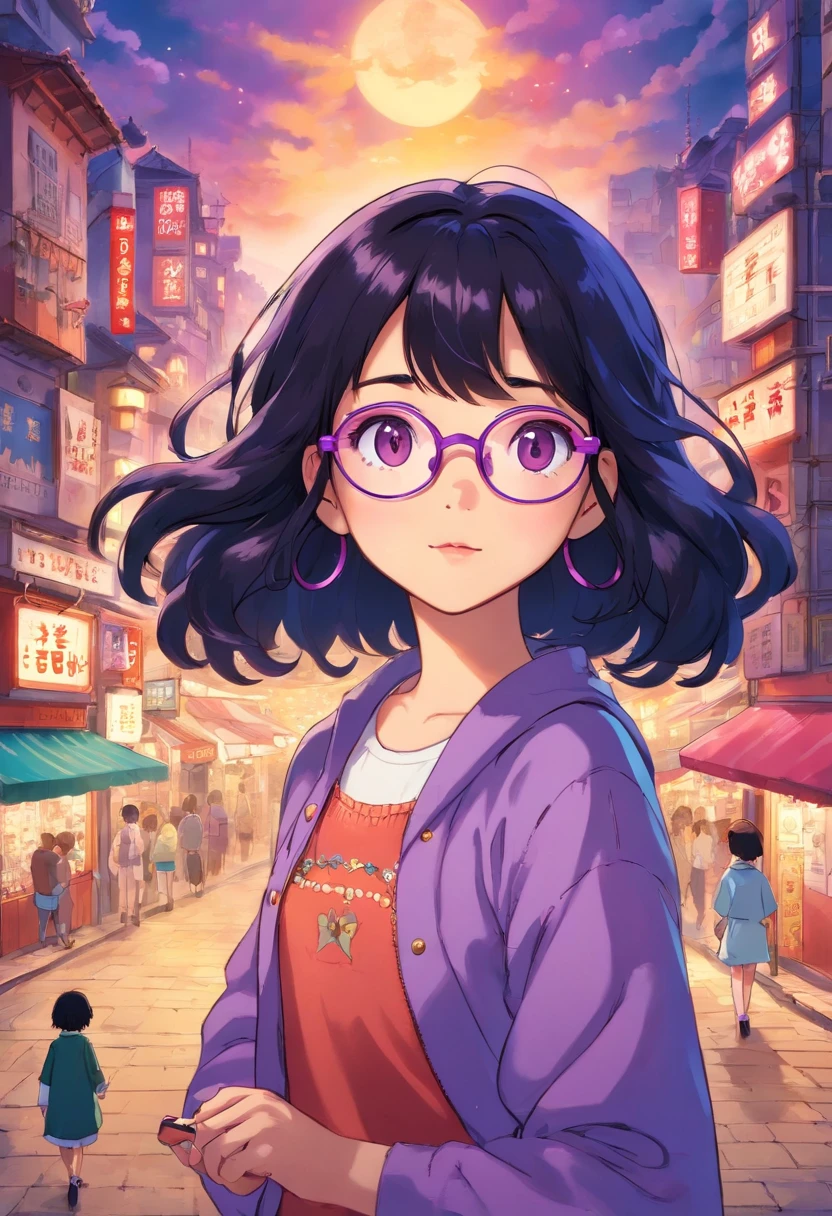 Fille de 17 ans, Algerian Origin Black hair a little curly Purple glasses and brown eyes Fane from Hello Kitty