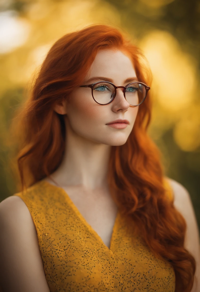 Highest Quality, masterpiece, (Split lighting photography), Highly detailed photo, of (attractive turk 25 years old lady with Luxuriant red hair), portrait, perfect face, brown eyes, (wearing shirt and bloomers:1.2), (highly detailed skin), freckles, (tattoos:0.6), skinny pale body, rounded glasses, (key light:0.4), split lighting portrait, medium depth of field, photographed on a Canon EOS R5, 100mm lens, F/4 aperture, (hyperdetailed, intricate details), sharp focus, 8k, absurdres, 8mm film grain whole body
