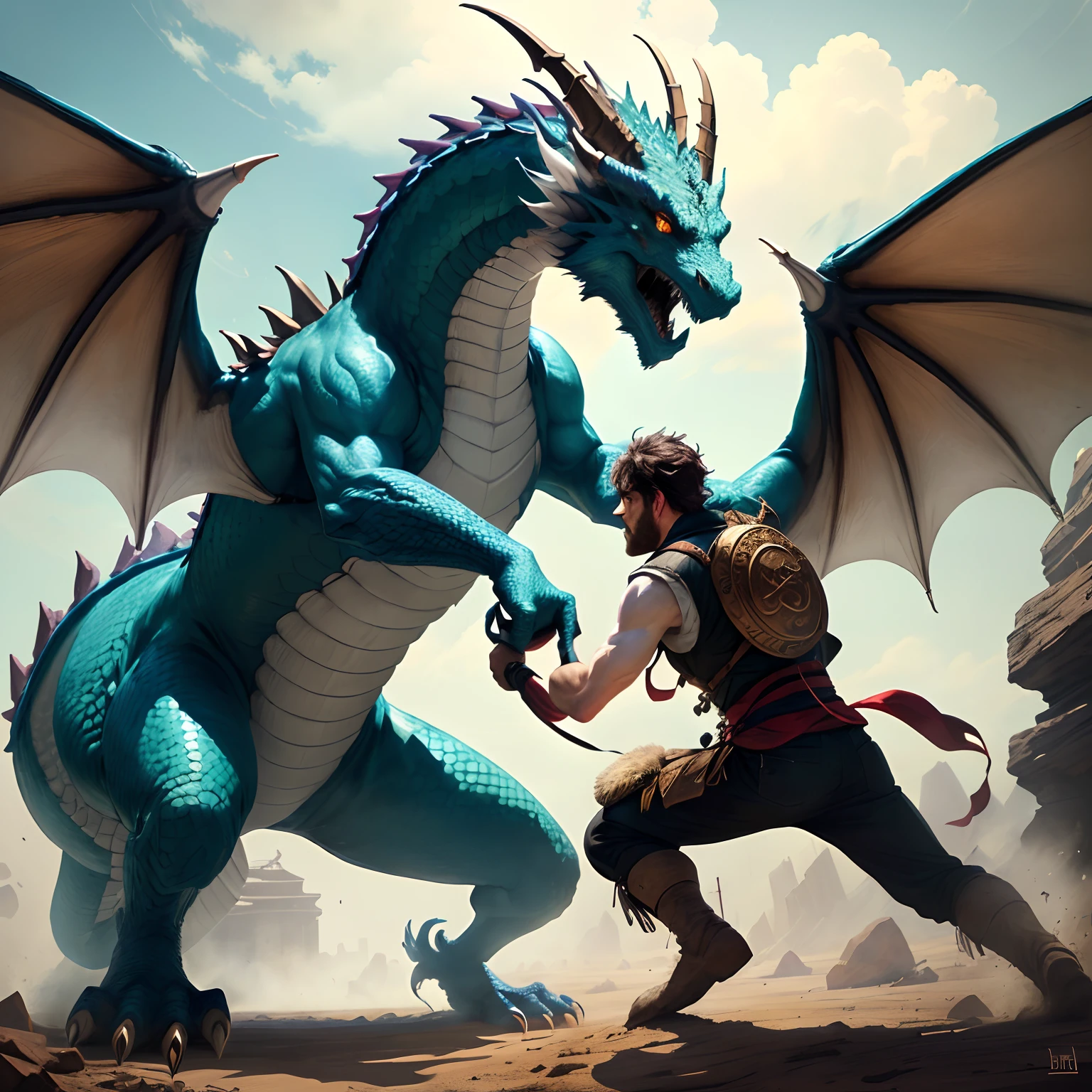 a dragon fighting big foot