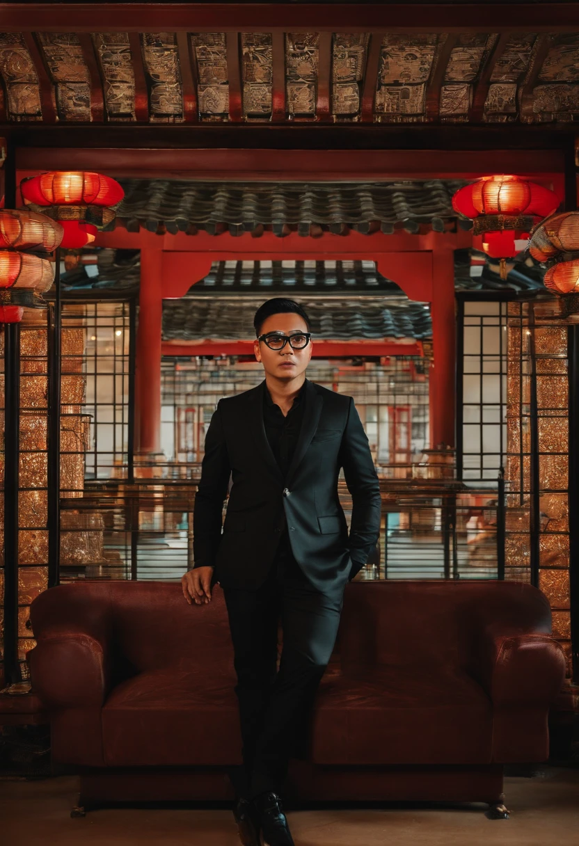 Man makeup artist in black glasses, Japanese descent