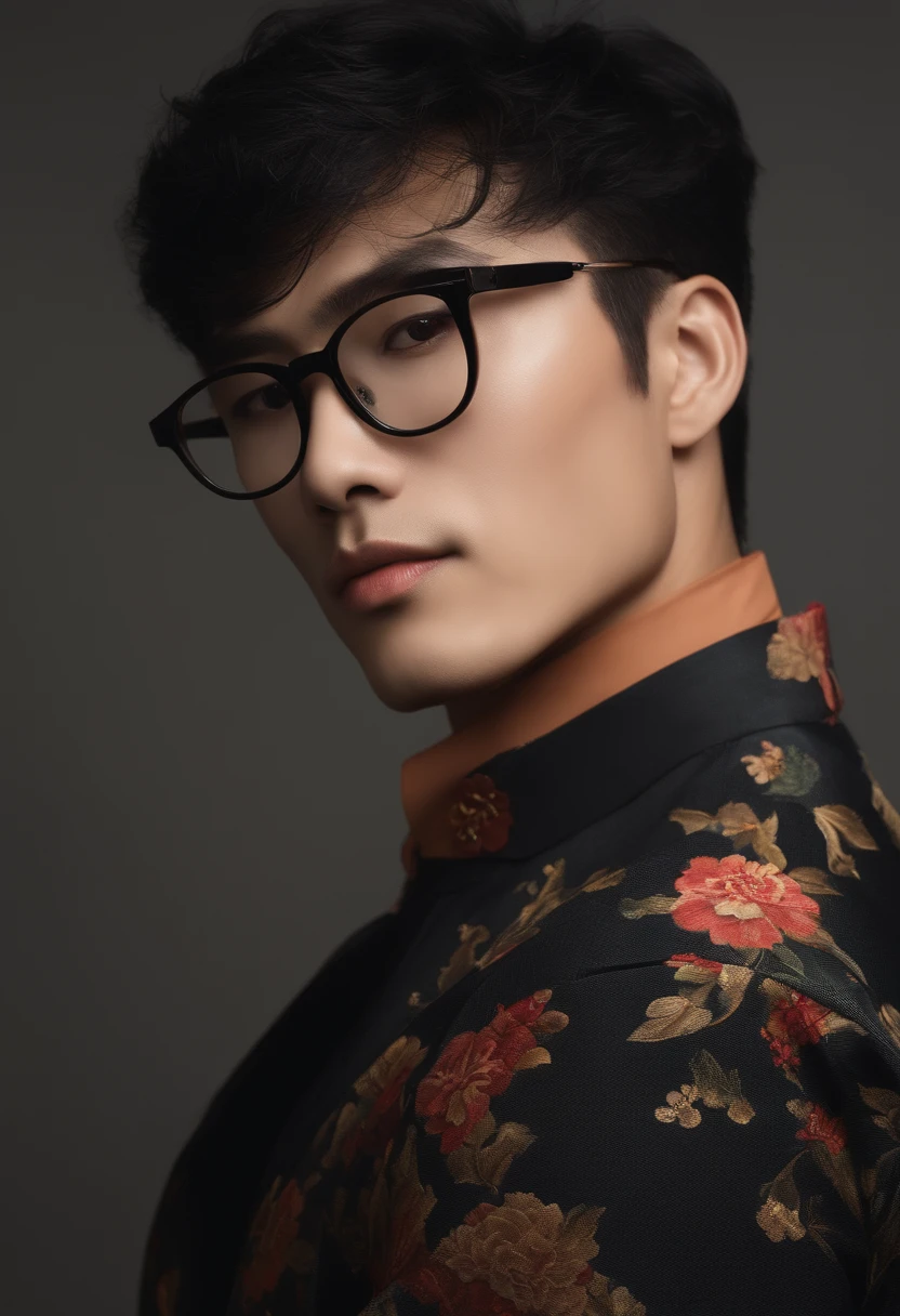 Man makeup artist in black glasses, Japanese descent