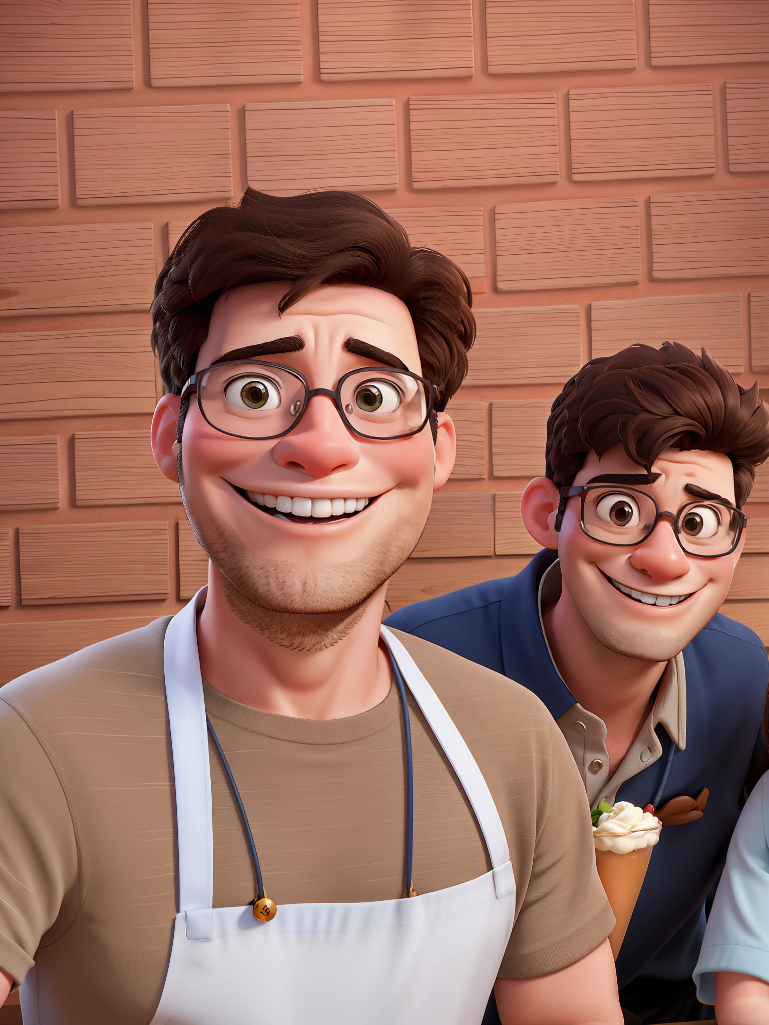 Disney Style Couple With Glasses Smiling In Restaurant.