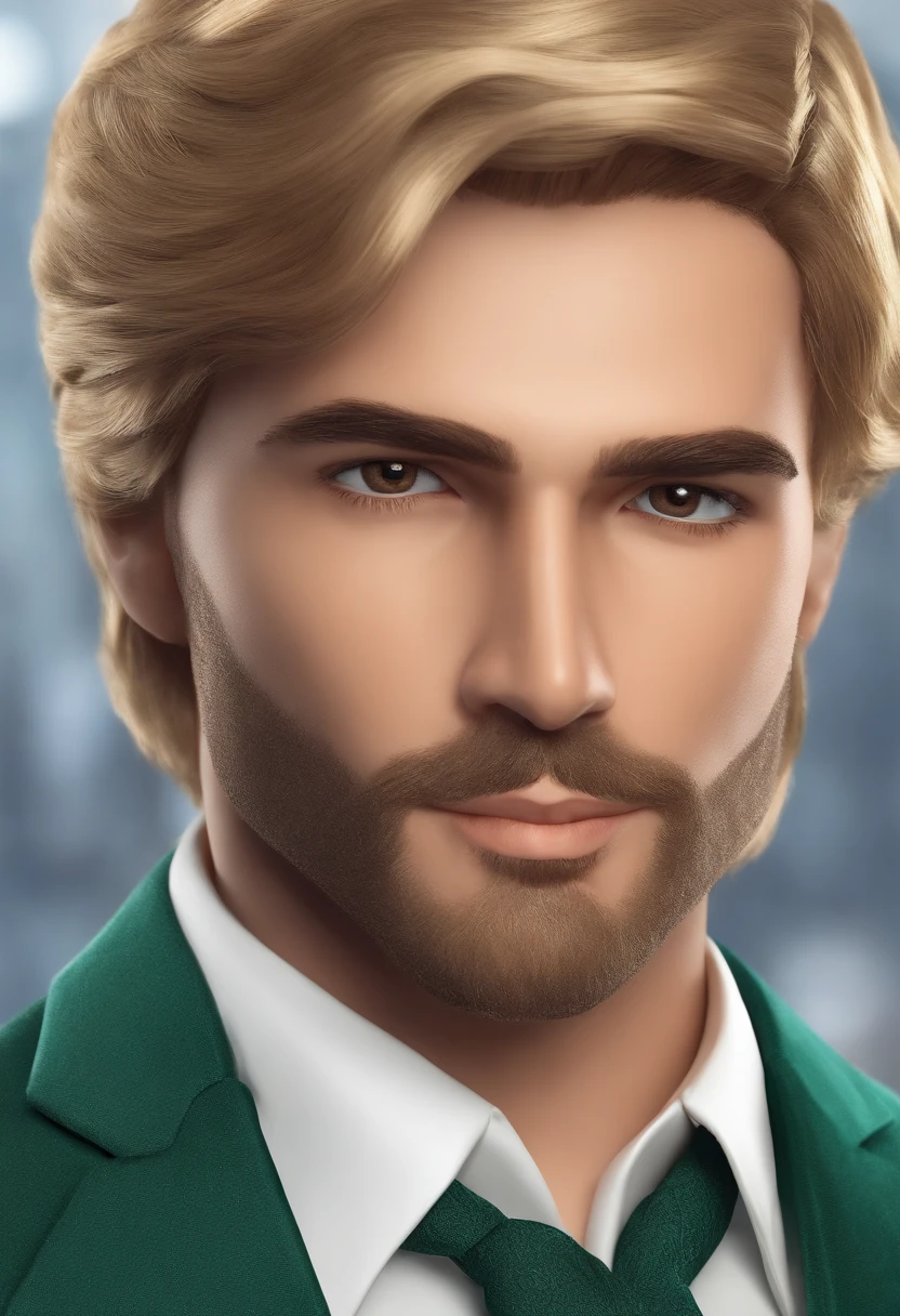 Handsome little businessman, loiro masculino 27 anos de idade, huge head, blond hair, olhos DE COR VERDE, E BARBA PEQUENA , whole body view, figuras de brinquedO