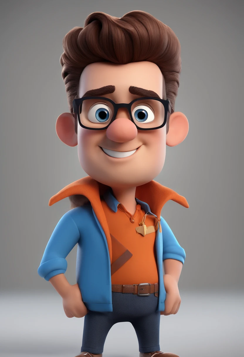 Cartoon character of a man with black glasses and a blue shirt, animation character, Caractere estilizado, animation style rendering, 3D estilizado, Arnold Maya render, 3 d render stylized, toon render keyshot, Personagem 3D, Personagem 3D, 3d rendering stylized, 3 d character render, personagem de desenho animado, Personagem de close up, Pose de personagem, (Estilo Pixar) (master part:1.2) (Bokeh) (best quality) (pele detalhada) (textura detalhada) (8k) (argila) (Cinematic lighting) (foco nítido