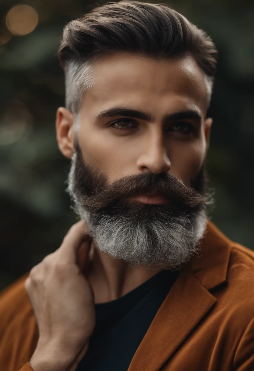 Homem com barba e cabelo estilo topete