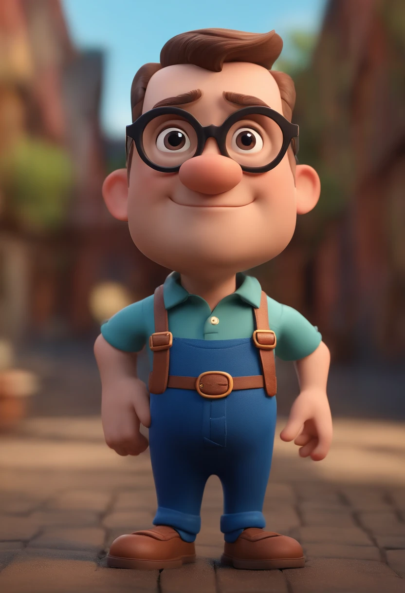 Cartoon character of a man wearing black glasses and a blue shirt, um personagem animado, Caractere estilizado, animation style rendering, 3D estilizado, Arnold Maya render, 3 d render stylized, toon render keyshot, Personagem 3D, Personagem 3D, 3d rendering stylized, 3 d character render, personagem de desenho animado, Personagem de close up, Pose de personagem, (Estilo Pixar) (master part:1.2) (Bokeh) (best quality) (pele detalhada) (textura detalhada) (8k) (argila) (Cinematic lighting) (foco nítido，Senta e vaza a parte superior do corpo