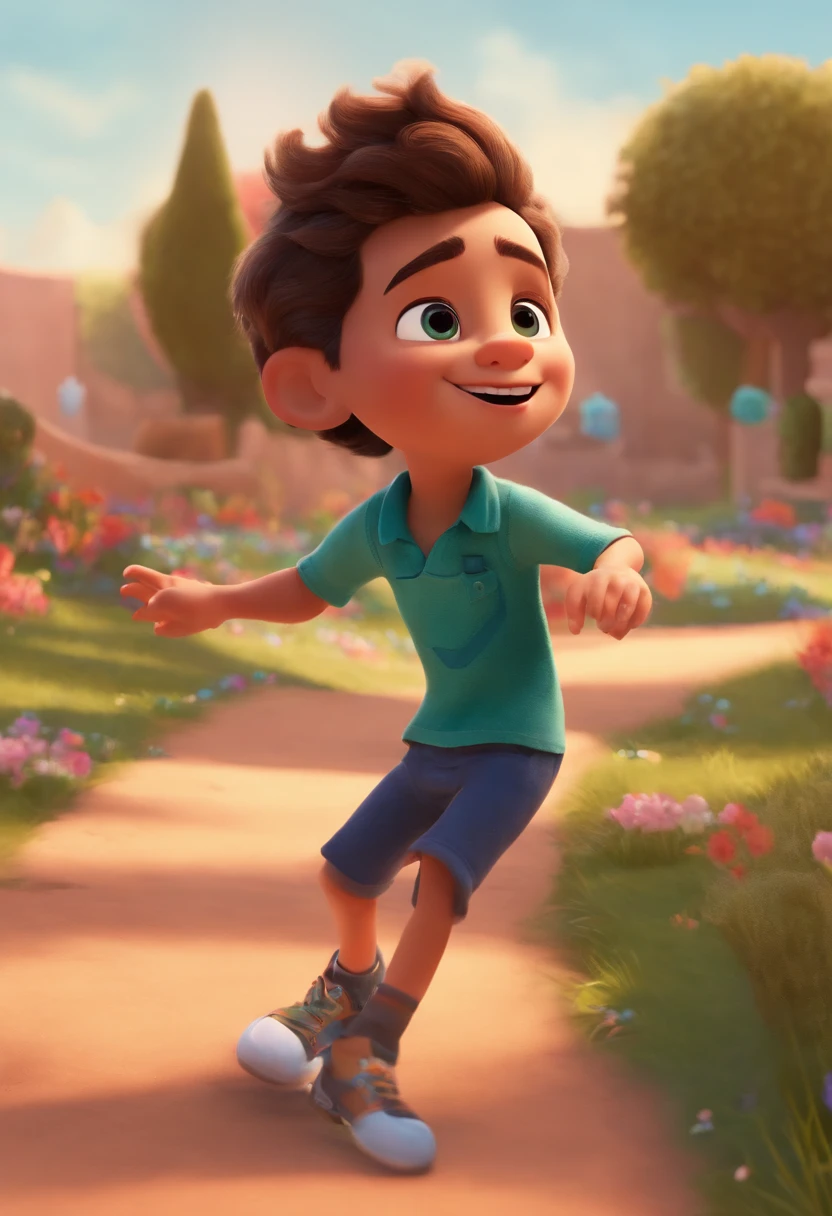 Image of a boy for a story in a YouTube video in Pixar format, He's the little allabester, He's the class leader, He's outgoing, Playful and gets up for a lot of things, cabelo curto