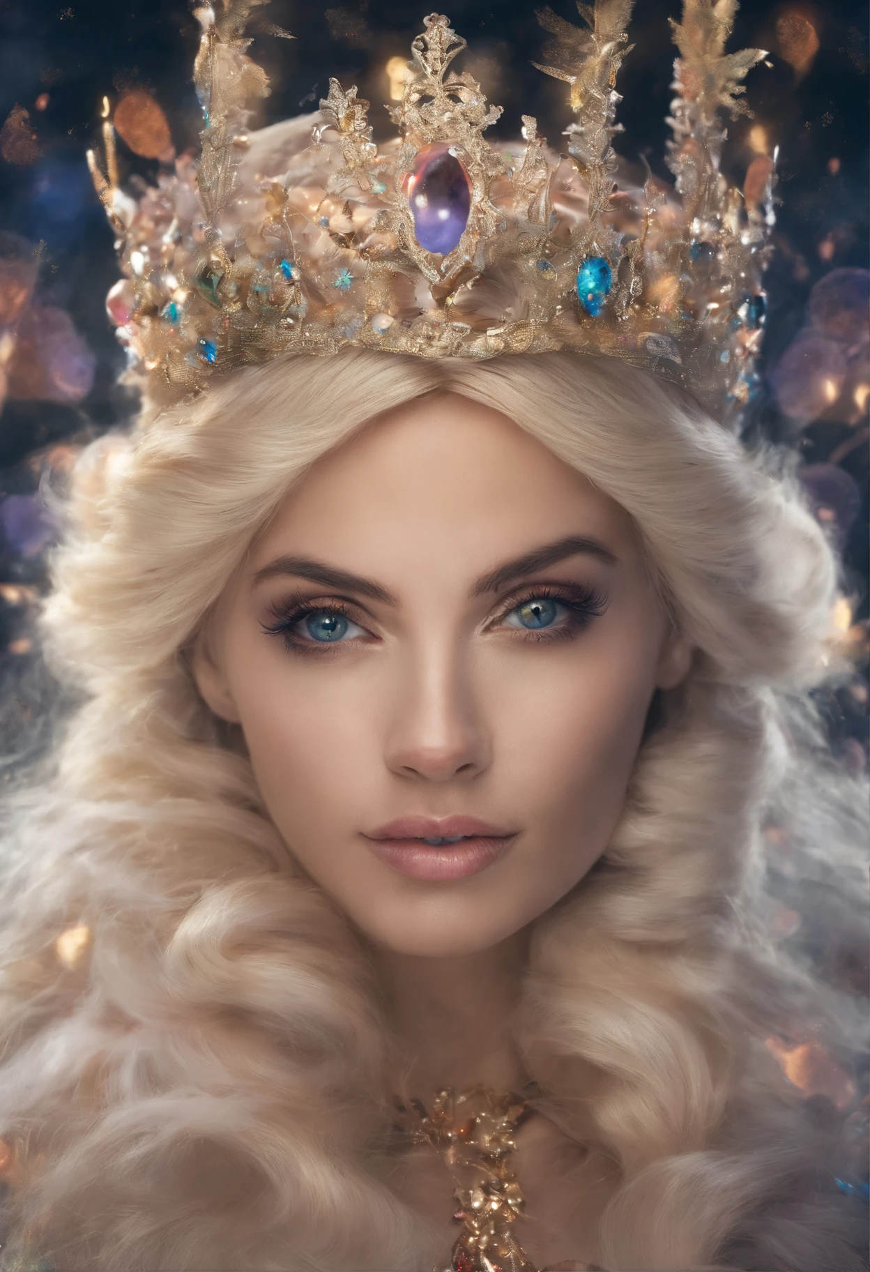 Um belo retrato da imperatriz, blonde hair, Olhosverdes Perfeitos, com um brilhante, impossible awesome great christmas headpiece, roupas Papai Noel vestes, tudo Natal, neve, symmetric, Dramatic studio lighting, RococoStyle, Barroco, verdura, Asian, hiper-realismo, Closeup, d&d, fantasia, intrincado, elegante, altamente detalhado, pintura digital, art-station, octan render, 8k, arte conceitual, Fosco, foco nítido