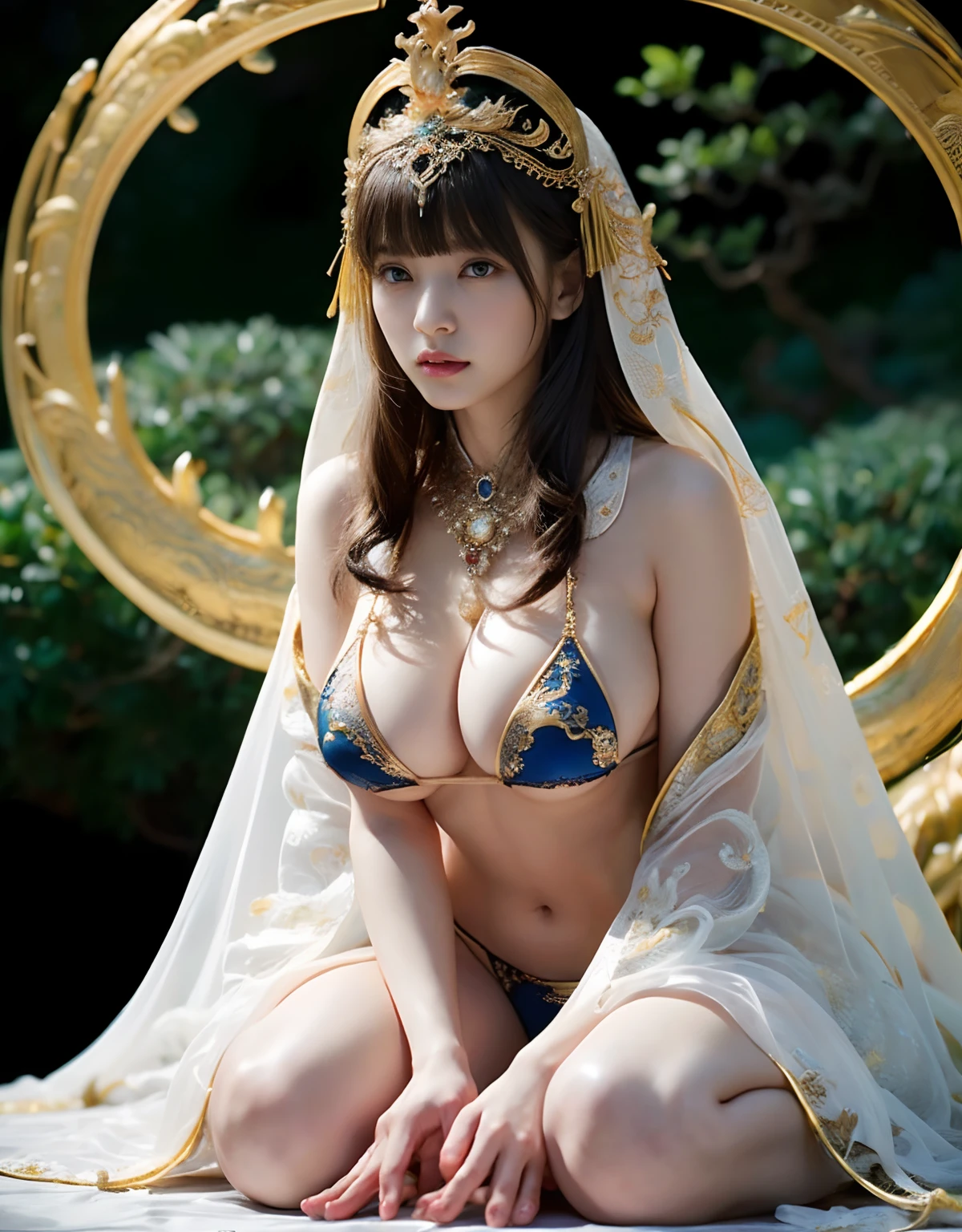 (heavy breasts)、top-quality、masterpiece、超A high resolution、(Blue Dragon Armor)、(((Colossal tits))),dragon armor、(((Detailed Micro Bikini))),(Wearing a beautiful crown made of jewels),(Photorealsitic:1.4)、Raw photo、女の子1人、(((Random hair))、(((Take different poses)))、glowy skin、(((Chinese Dragon)))、Intricate and ornate hair ornaments、(Gorgeous Jewelry Necklaces)、(Mystical expression)、(Full Body Angle)、(Fight big dragons)、With a beautiful knife、(Yellow Metal Bikini)、(beautiful forest background)、Precipitous cliffs、(Ancient ruins pyramid background)、((super realistic details))、portlate、globalillumination、(sexypose)、Shadow、octan render、(One-Eyed Scouter)、8K、ultrasharp、Colossal tits、Raw skin is exposed in cleavage、metals、Details of complex ornaments、Japan details、highly intricate detail、Realistic light、CGSoation Trends、Blue eyes、radiant eyes、Facing the camera、Precipitous cliffs、Toostock、(Full Body Angle)、(veils)、(((Heavy Big))),