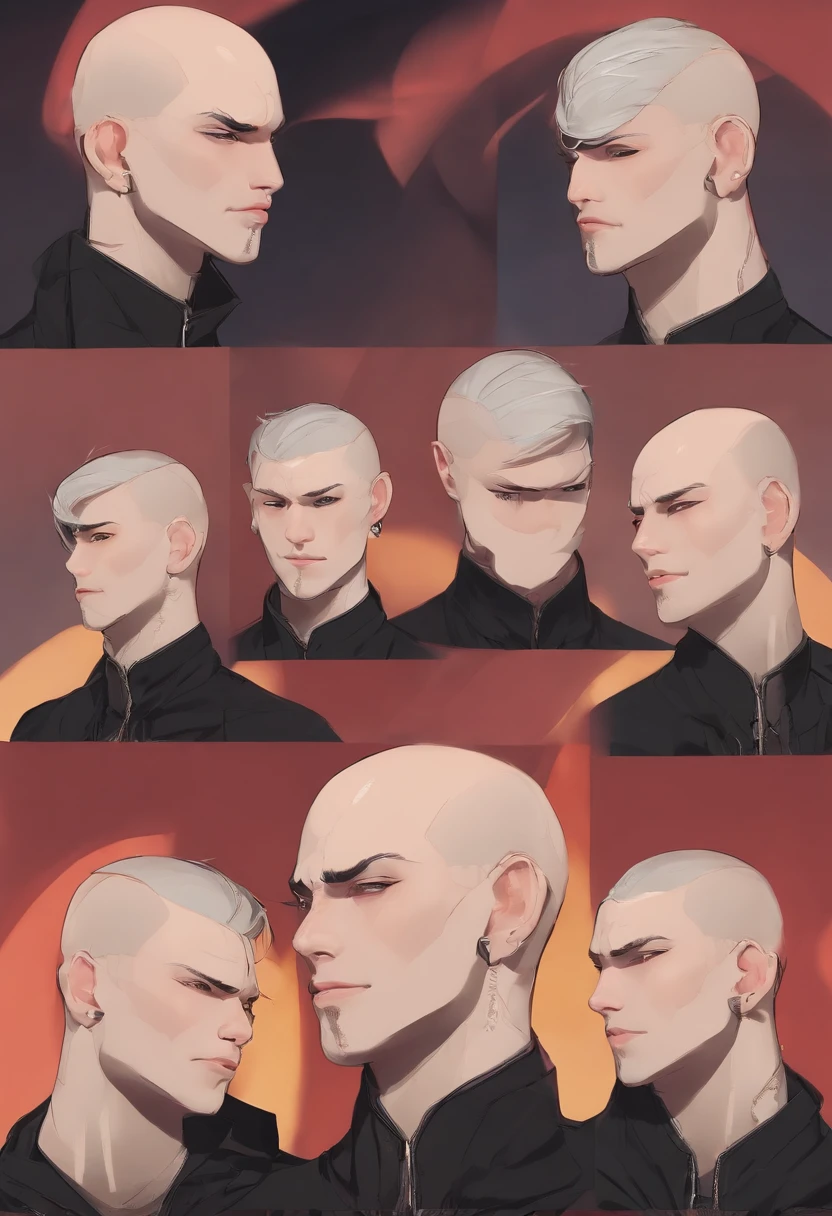 male face with different angles looking, settei sheets, male buzzcut look