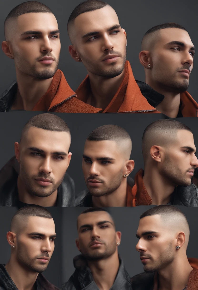 male face with different angles looking, settei sheets, male buzzcut look